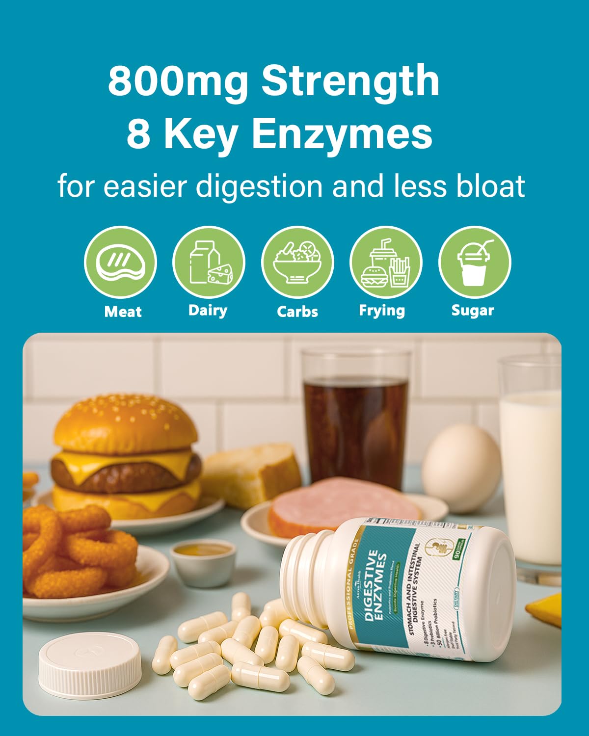 Anven Health 800mg Digestive Enzymes for Men and Women with Probiotics & Prebiotics, 8 Key Enzymes, Protease, Amylase & Lipase | 180 Capsules - A 60-Day Supply for Bloating & Gas Relief - Non-GMO Anven Health uk supplements