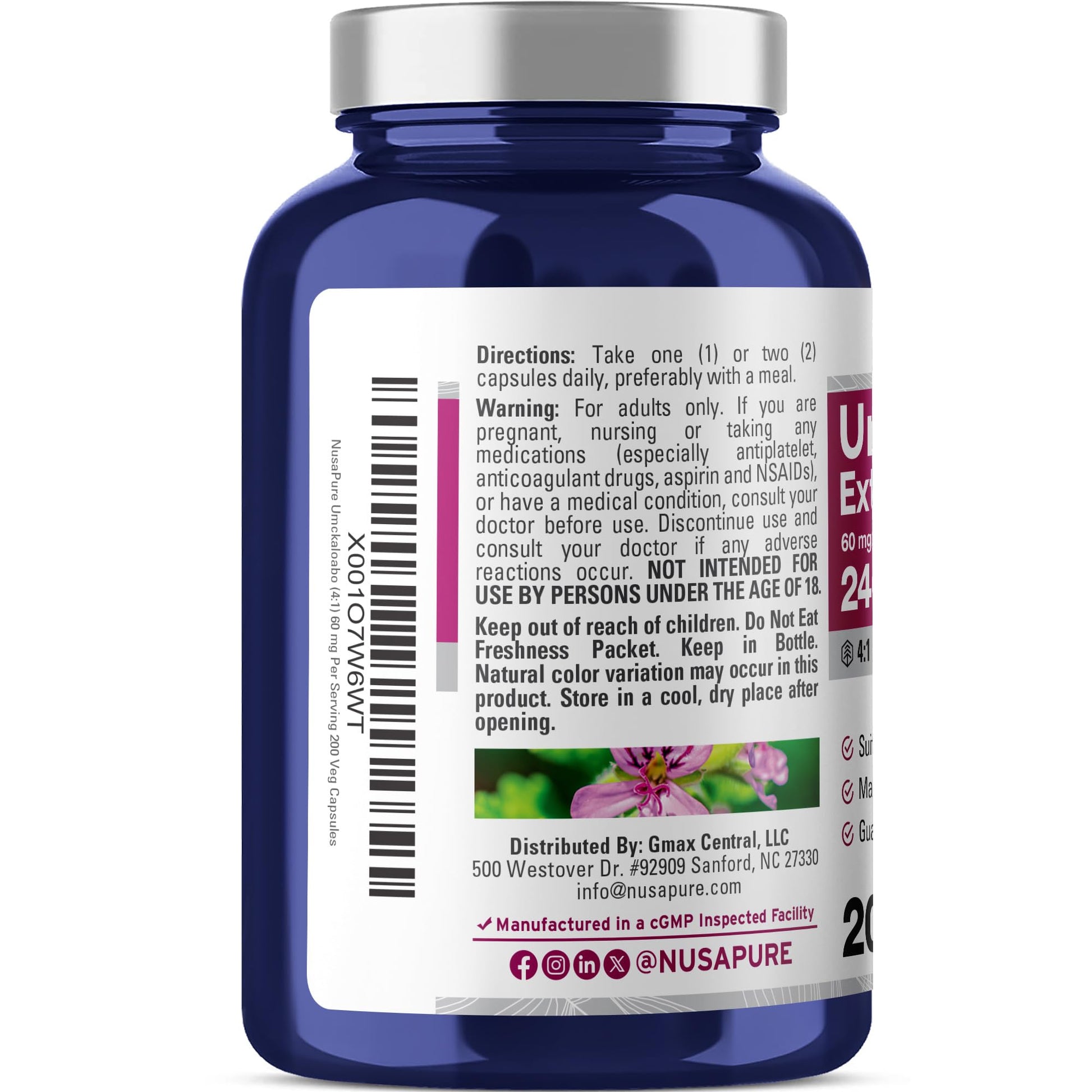 NusaPure Umckaloabo 4:1 Extract, 60 mg Equivalent to 240 mg Veggie Caps 200 Count (Non-GMO, Vegan) NusaPure uk supplements