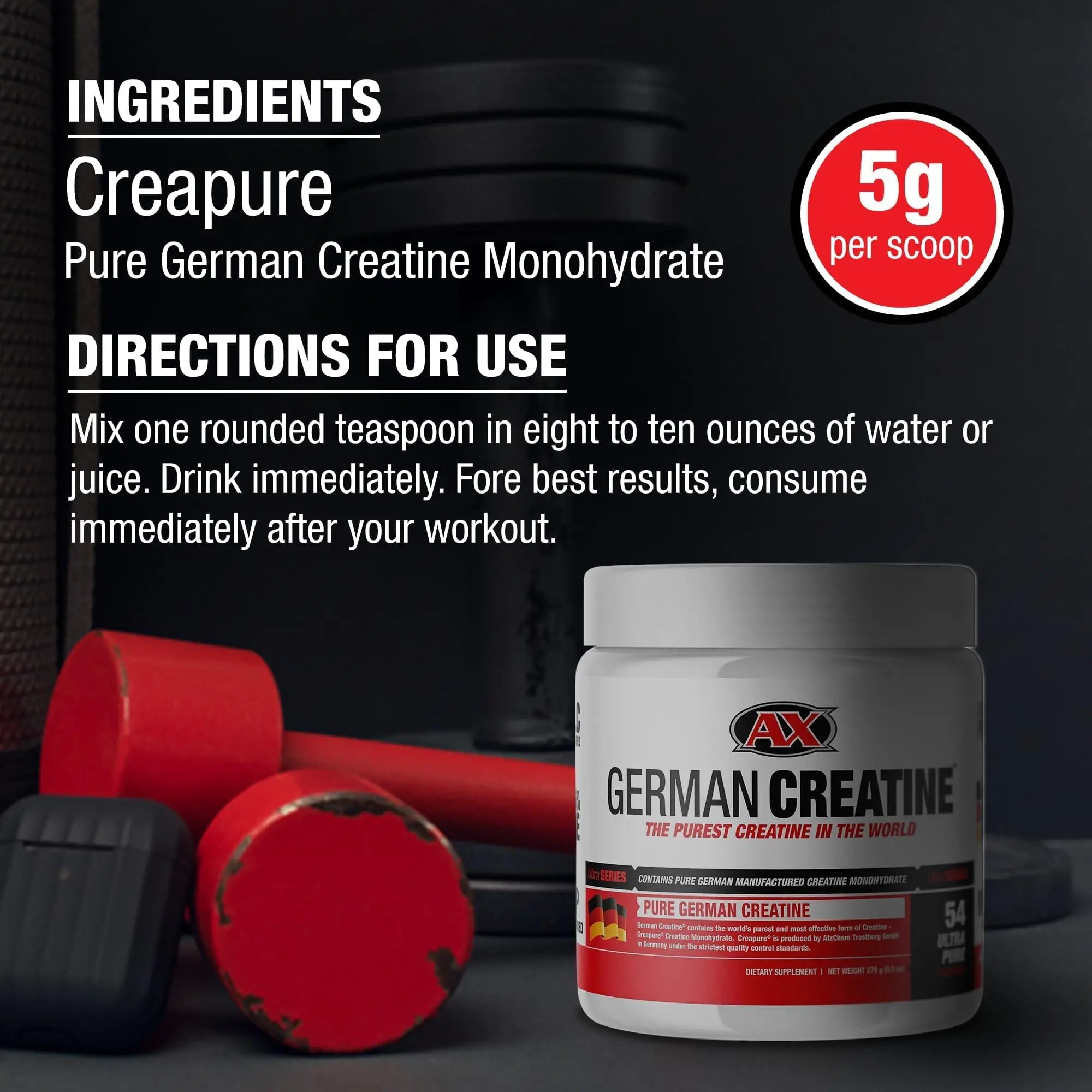 German Creatine - Micronized Creatine Monohydrate Powder, 99.99% Pure Creapure for Muscle Growth, Strength & Performance, Supports Muscle Recovery, 3rd Party Tested German Creatine uk supplements