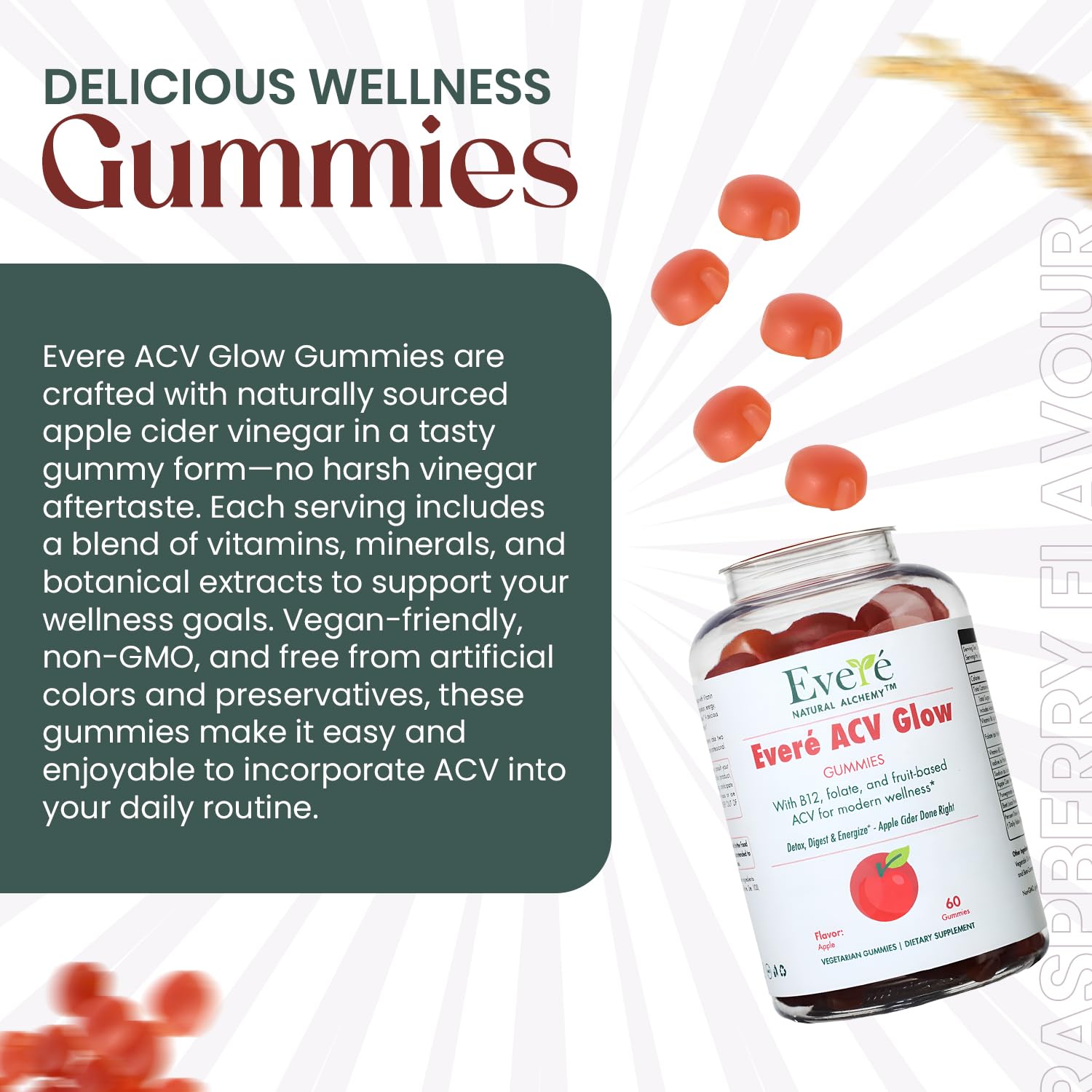Everé ACV Glow Gummies – Apple Cider Vinegar with B12, B6, Iodine, Folate, Beetroot & Pomegranate – Daily Wellness Support for Energy & Balance The EverÉ Natural Alchemy uk supplements
