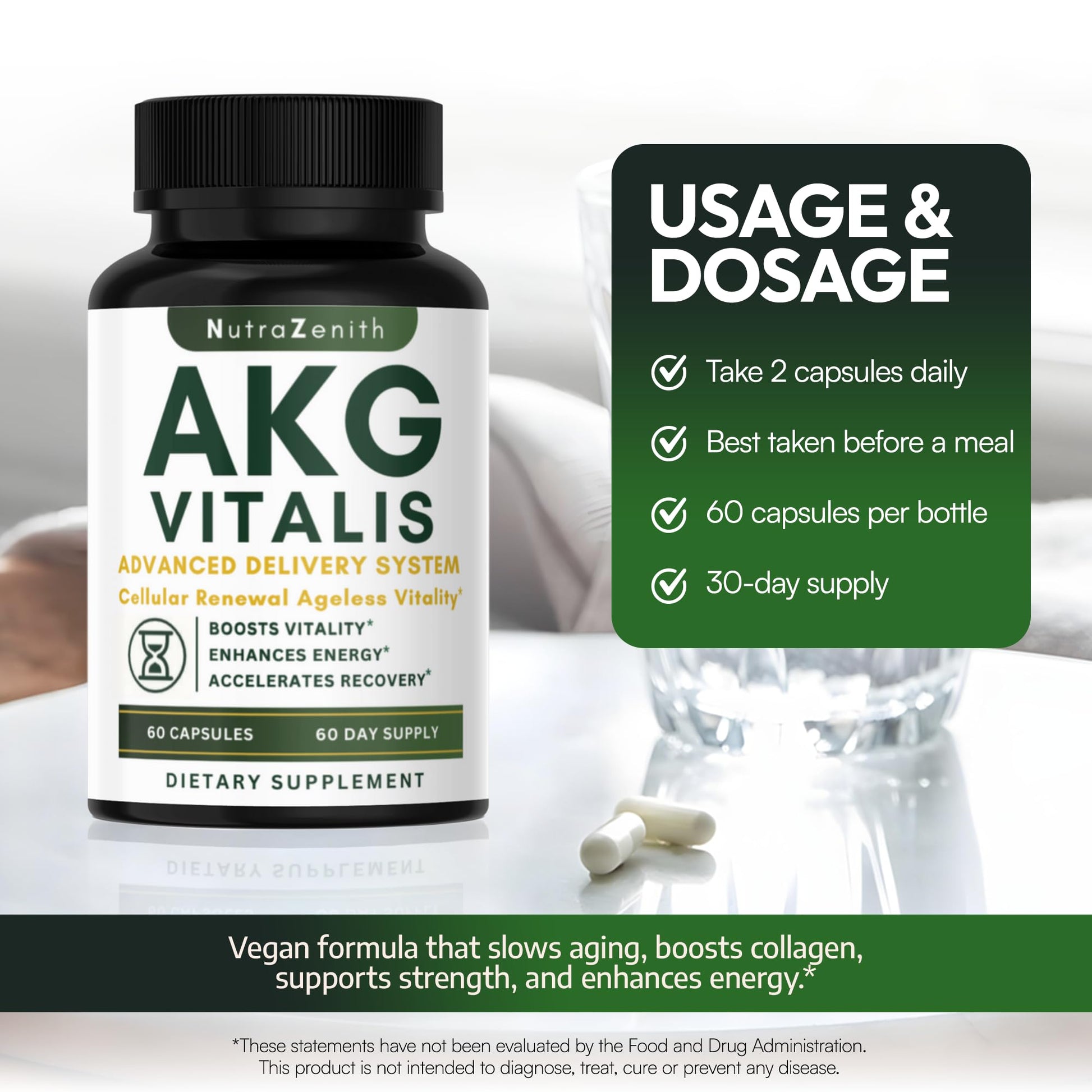 AKG Anti-Aging & Energy Boost Supplement with Vitamin B6, Vitamin C & L-Arginine – 60 Capsules for Youthful Skin, Cellular Renewal & Vitality Support Arazo Nutrition uk supplements