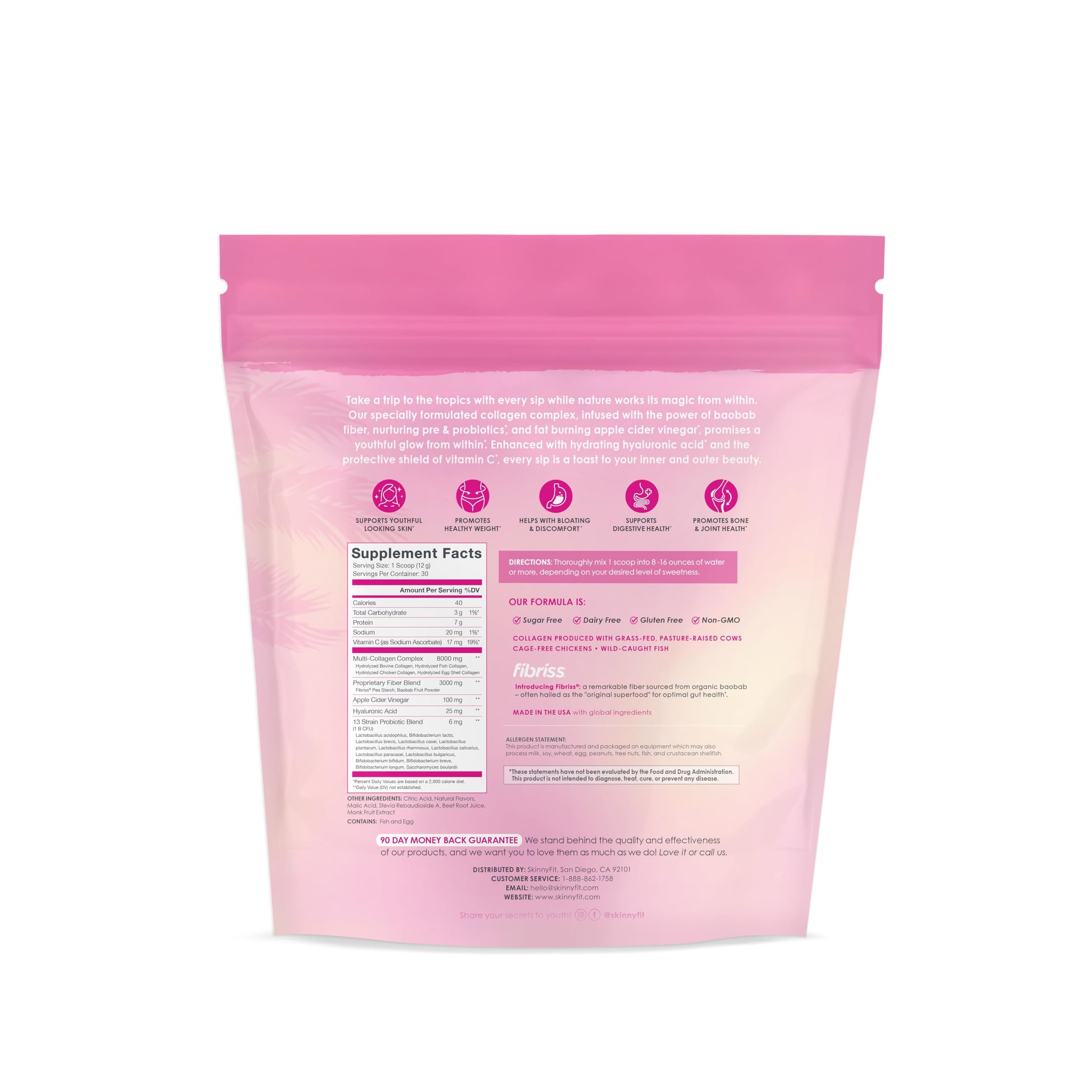 SkinnyFit Super Youth Tropical Punch Multi-Collagen Peptides + Probiotics, Baobab Fiber SkinnyFit uk supplements