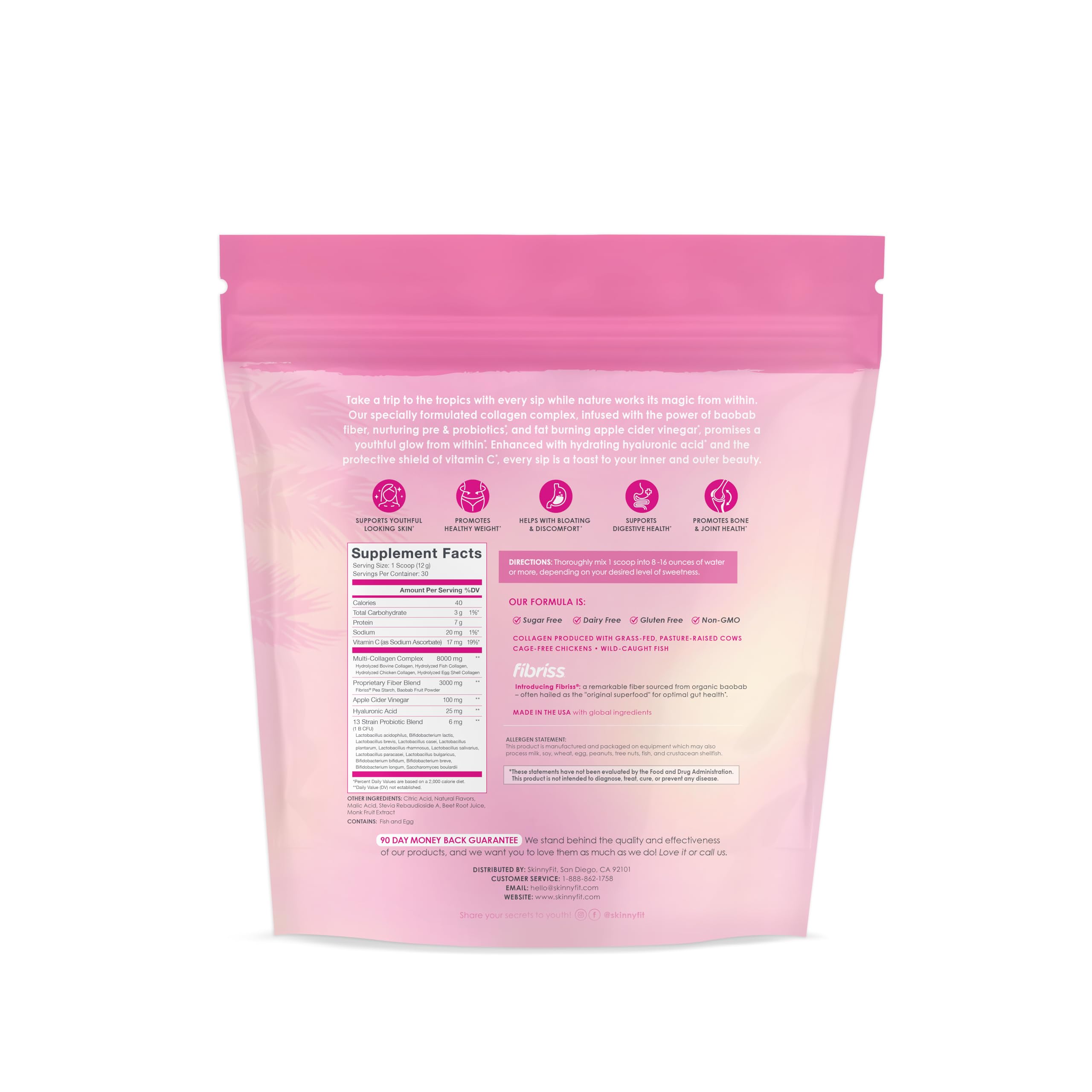 SkinnyFit Super Youth Tropical Punch Multi-Collagen Peptides + Probiotics, Baobab Fiber SkinnyFit uk supplements