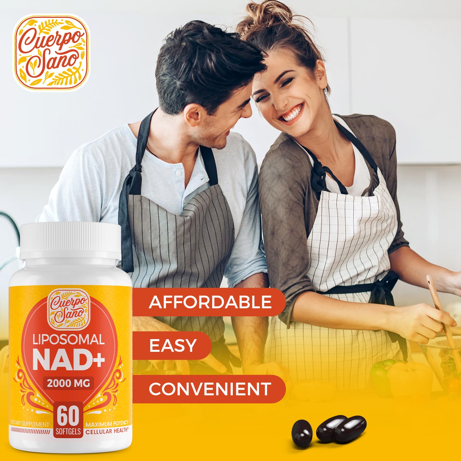 Cuerpo Sano 2000 MG NAD Supplement, Liposomal NAD+ with High Absorption, More Efficient Than Nicotinamide Riboside, Pure & Plus Boosting Supplement, Aging Defense, Metabolism & Cellular, 60 softgels Cuerpo Sano uk supplements