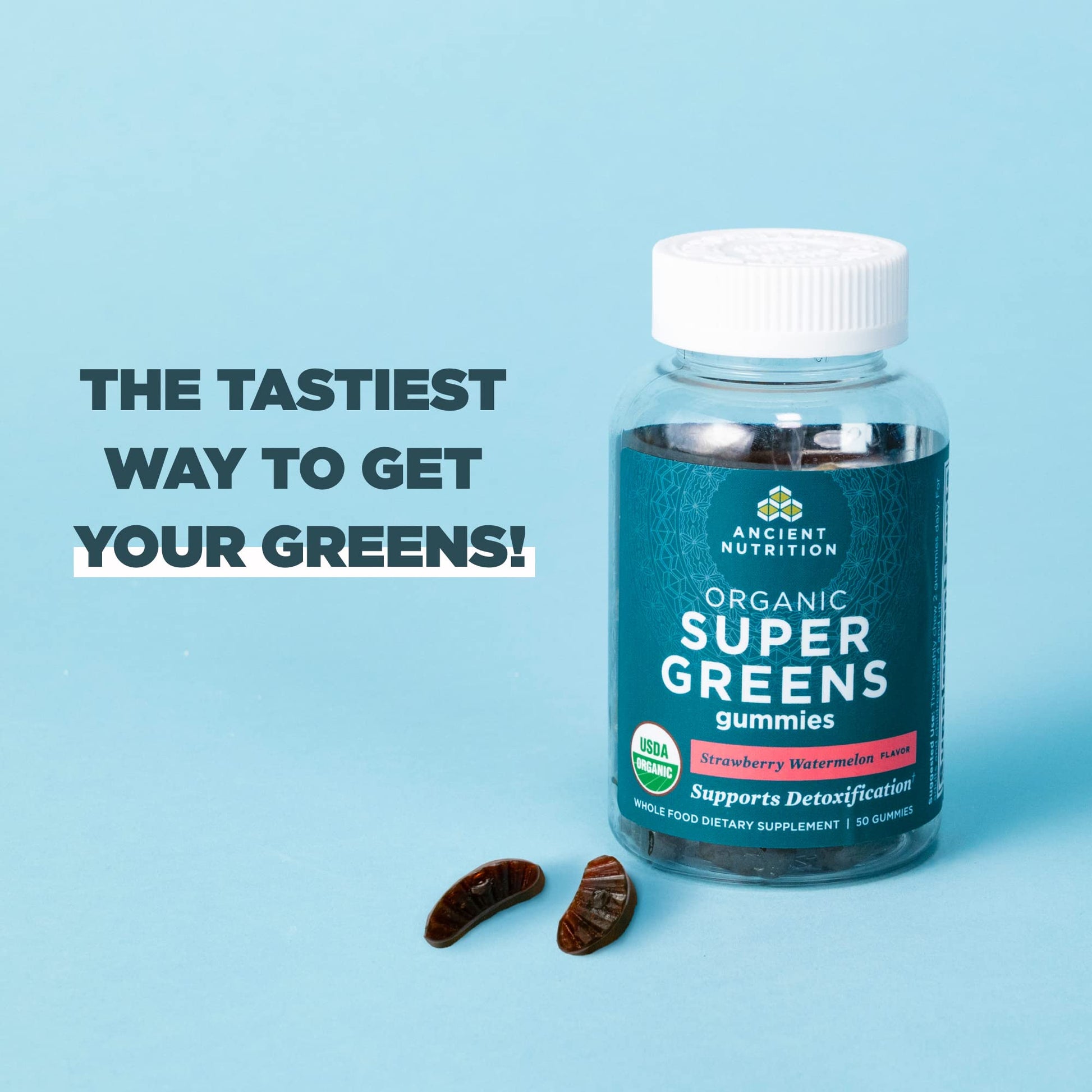 Ancient Nutrition Supergreens Gummy, Organic Superfood Gummy Made from Real Fruits, Vegetables and Herbs, for Digestive and Energy Support, 100 Count, Strawberry Watermelon Ancient Nutrition uk supplements