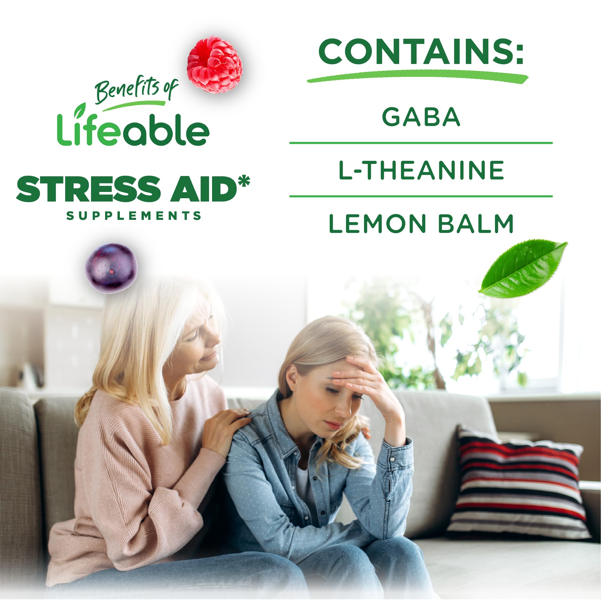 Lifeable Stress Aid Gummies for Teens | with Lemon Balm, GABA and L Theanine Supplements | Vegan Non GMO Mood Support Supplement | Great Tasing Stress Vitamins | L-Theanine for Teen | 90 Gummies Lifeable uk supplements