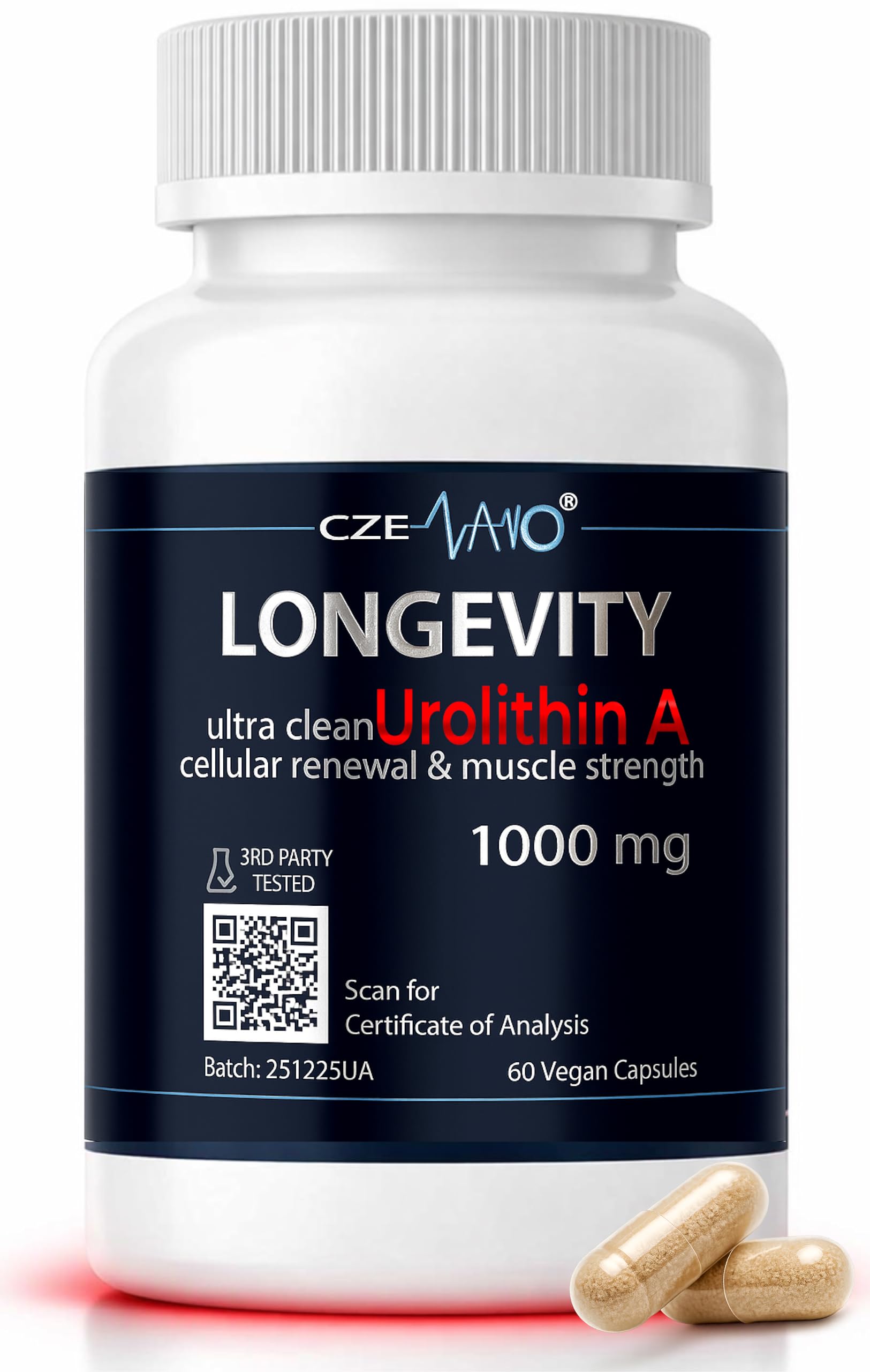 CzeNano Longevity – Ultra-Pure Urolithin A Supplement 1000 mg | Mitochondrial Support, Cellular Energy & Muscle Strength | Third-Party Tested COA | 60 Vegan Capsules CzeNano uk supplements