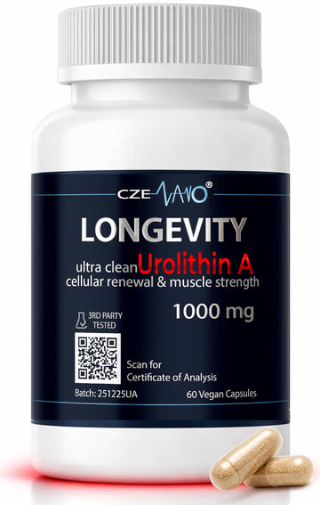 CzeNano Longevity – Ultra-Pure Urolithin A Supplement 1000 mg | Mitochondrial Support, Cellular Energy & Muscle Strength | Third-Party Tested COA | 60 Vegan Capsules CzeNano uk supplements