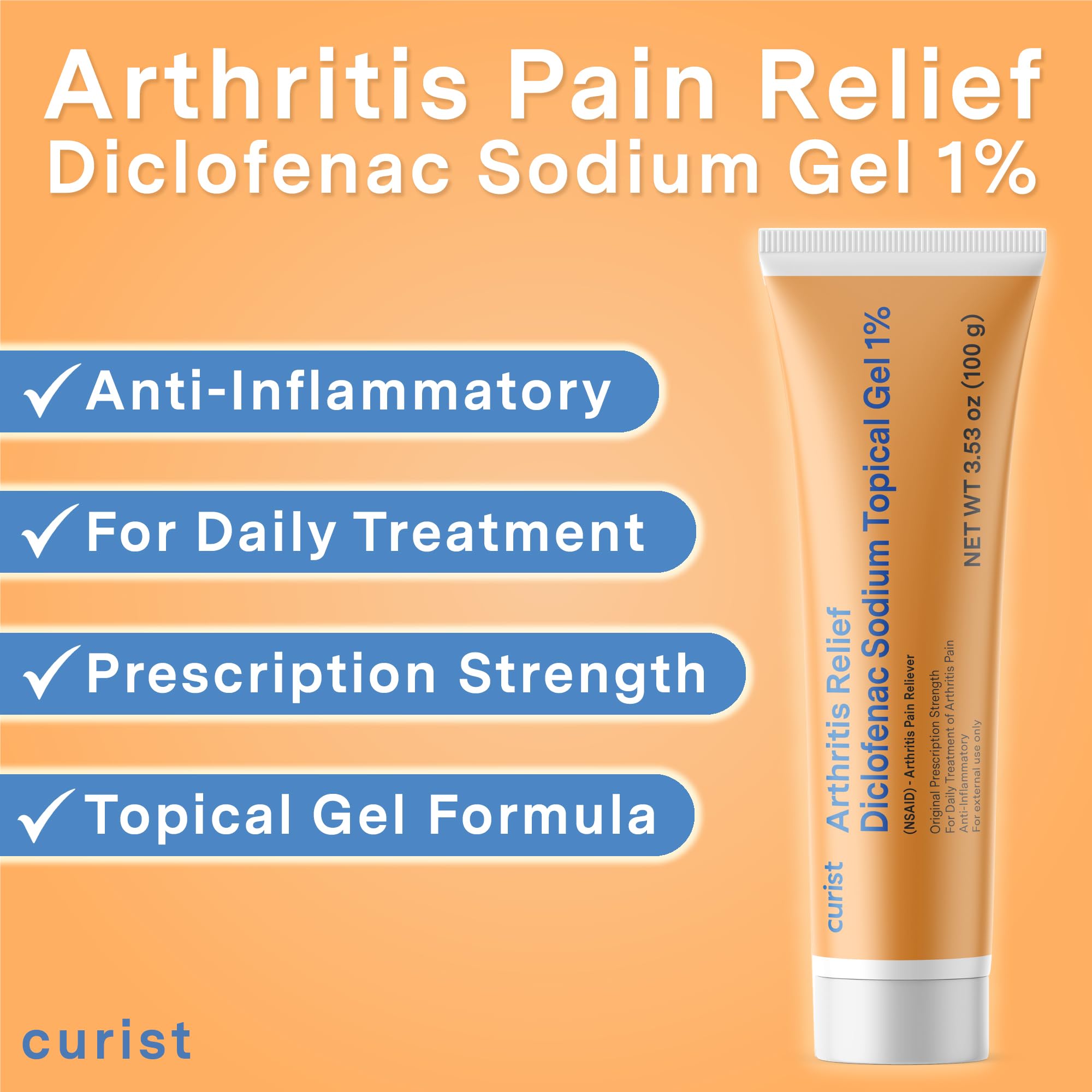 Curist Diclofenac Sodium Topical Gel 1 Percent 100g for Arthritis Pain - Joint Pain Relief for Hand Pain, Foot Pain, Knee Pain, Elbow Pain & Ankle Pain - 1% - 3.53oz Curist uk supplements