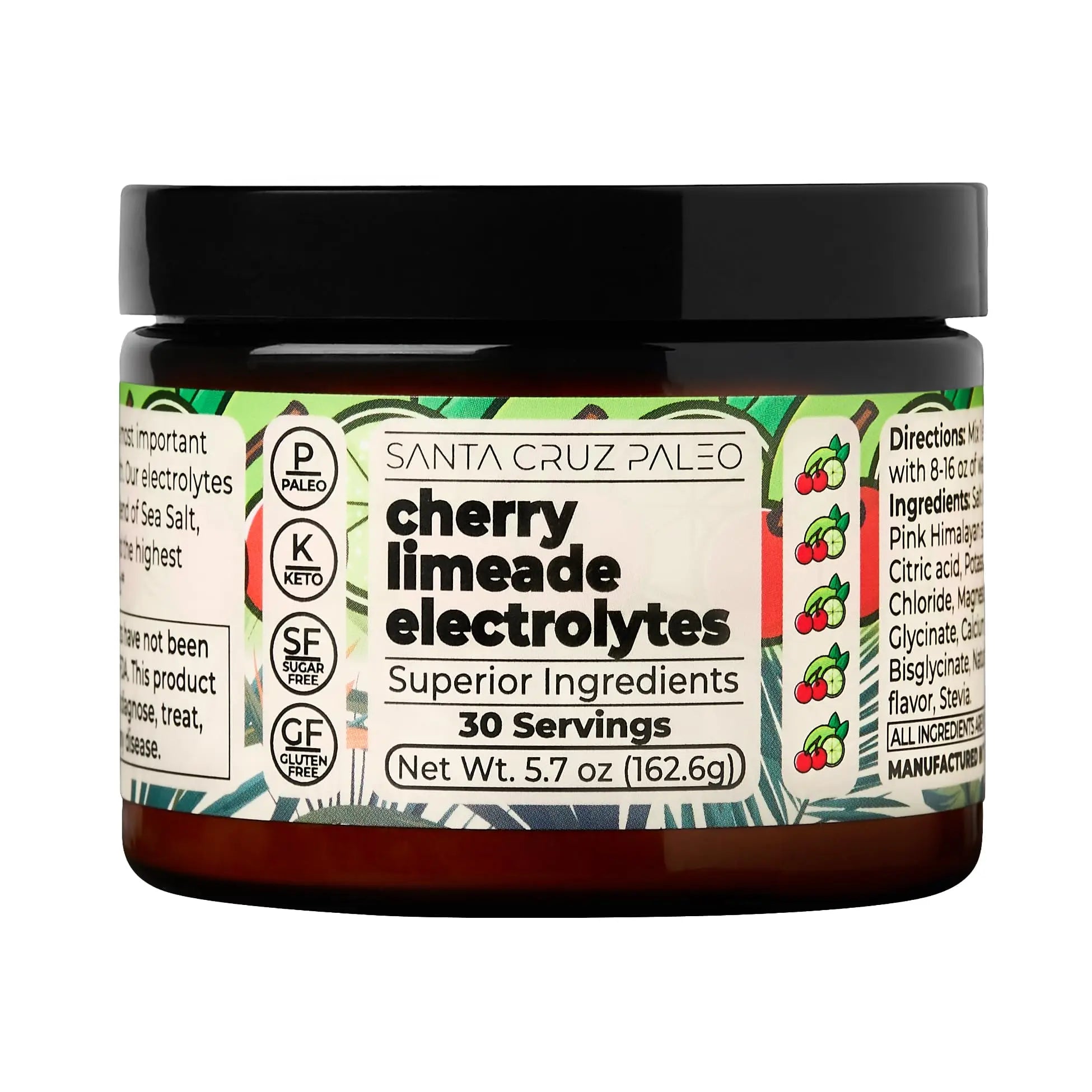 Santa Cruz Paleo Electrolyte Powder, Cherry Limeade, Sugar Free Hydration Drink Mix with Himalayan Pink Salt, Sea Salt, Magnesium Glycinate, Potassium Chloride Santa Cruz Paleo uk supplements