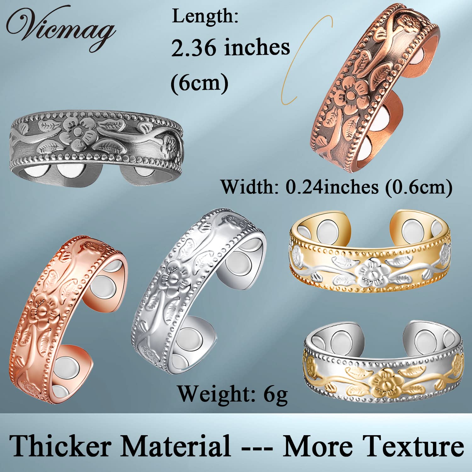 Vicmag Copper Magnetic Ring for Women Men 100% Solid Pure Copper Adjustable with Jewelry Gift Box Vicmag uk supplements