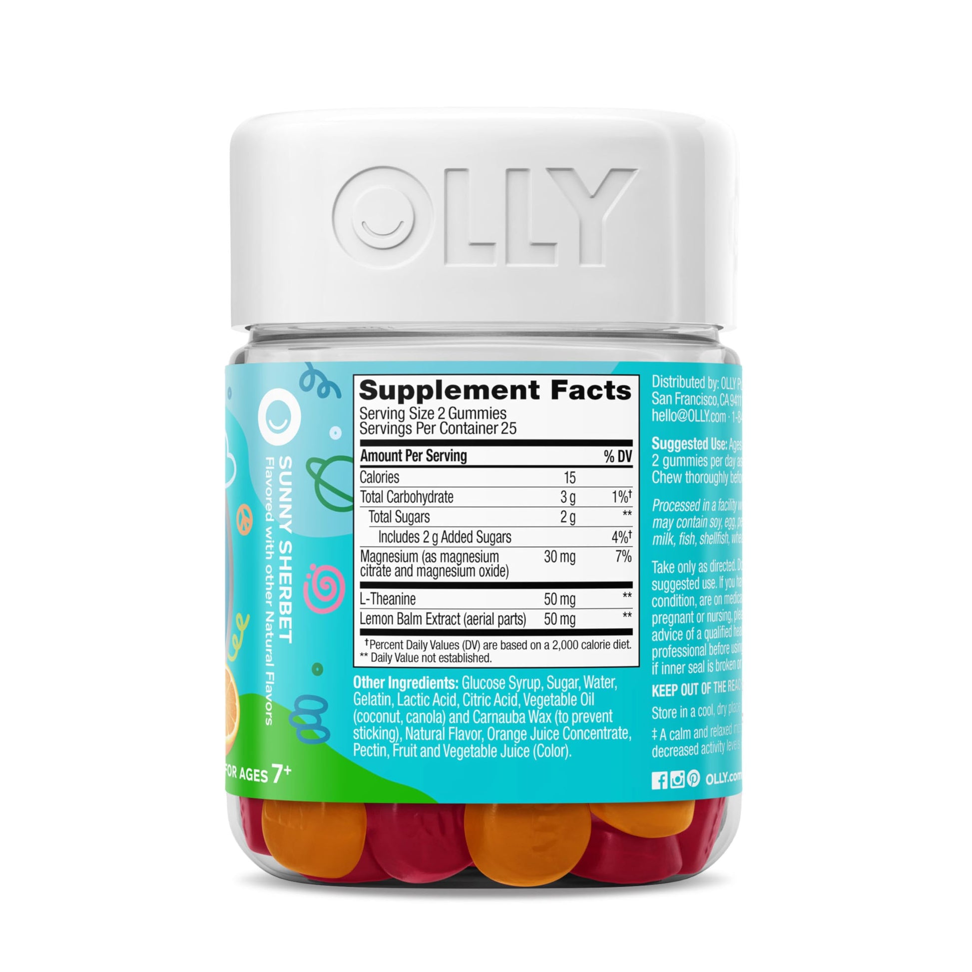 OLLY Kids Chillax Gummy, For a Calm and Relaxed Mood*, Magnesium, L-Theanine, Lemon Balm Extract, Chewable Supplement, Sherbet Flavored, 25 Day Supply - 50 Count OLLY uk supplements