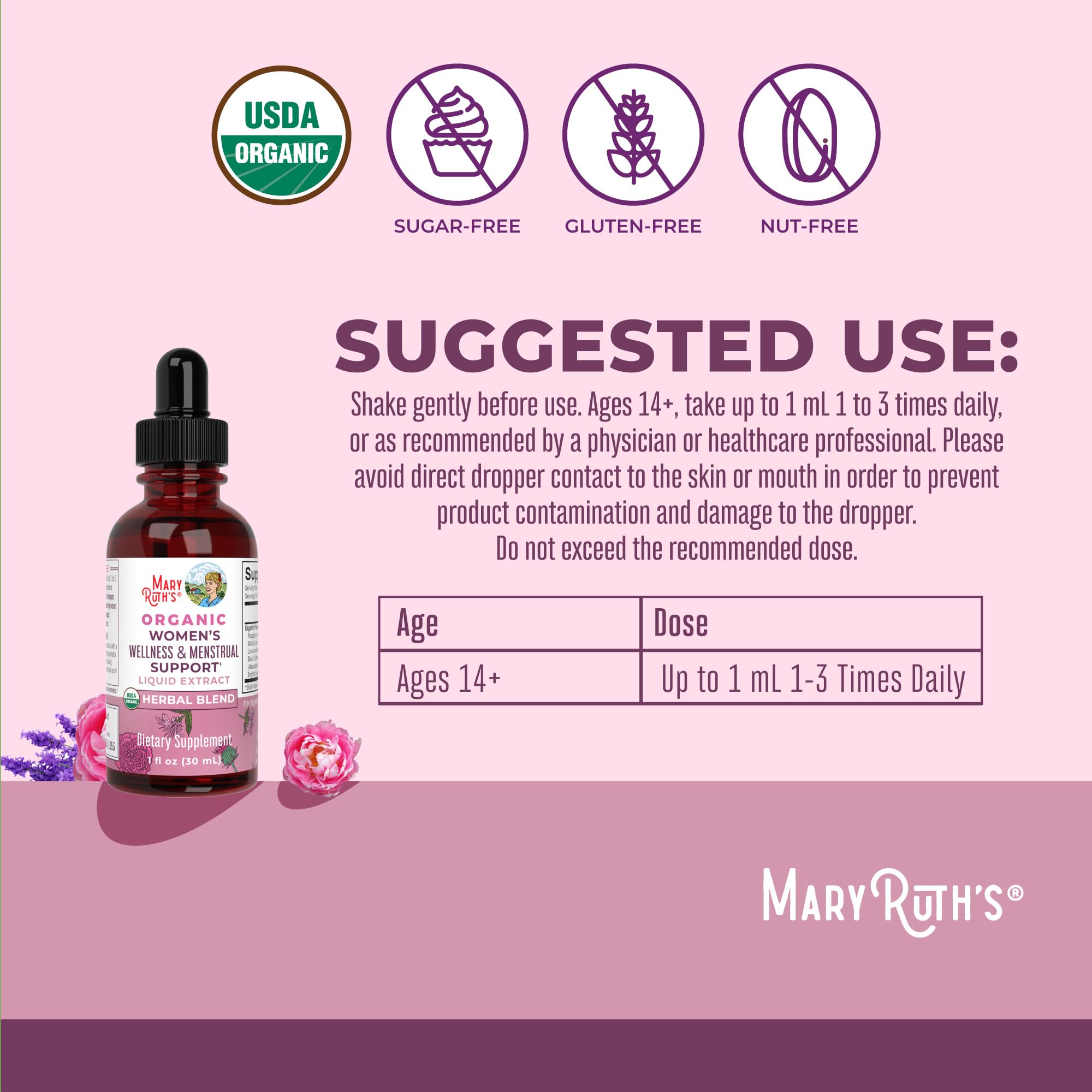 MaryRuth Organics USDA Organic Women's Wellness Liquid Herbal Supplements | Includes Stinging Nettle, Raspberry Leaf, Eleuthero Root, Chaste Tree Berry | Menstrual Support | Non-GMO, Vegan MARYRUTH'S uk supplements
