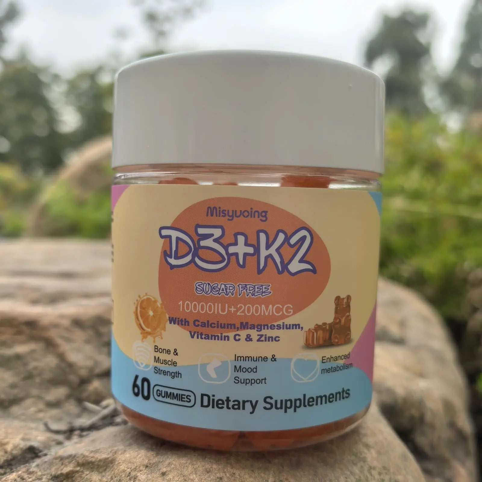 Misyvoing Vitamin D3 K2 Sugar-Free Gummies,Vitamin D3 10000 IU with K2 200mcg,VitaminC,Calcium,Magnesium,Zinc,Support for Bones Misyvoing uk supplements