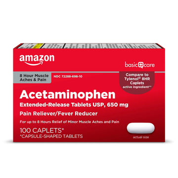 Amazon Basic Care Acetaminophen Extended-Release Tablets, 650 mg, Pain Reliever, Fever Reducer, 8 Hour Relief, 100 Count Amazon Basic Care uk supplements