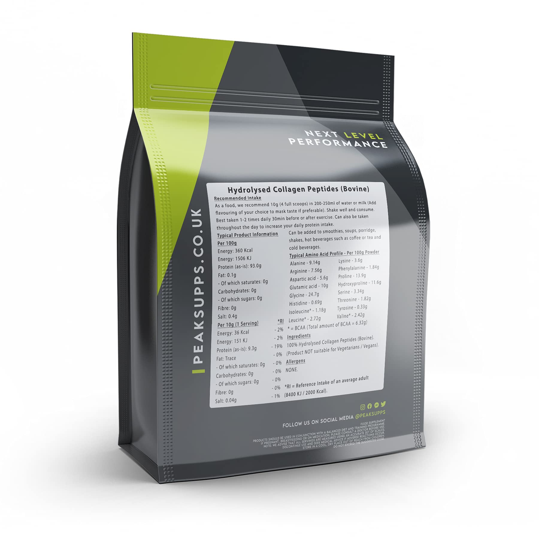 Grass Fed Collagen Powder | Pure Hydrolysed Bovine Protein Peptides (1Kg) Peak Supps uk supplements