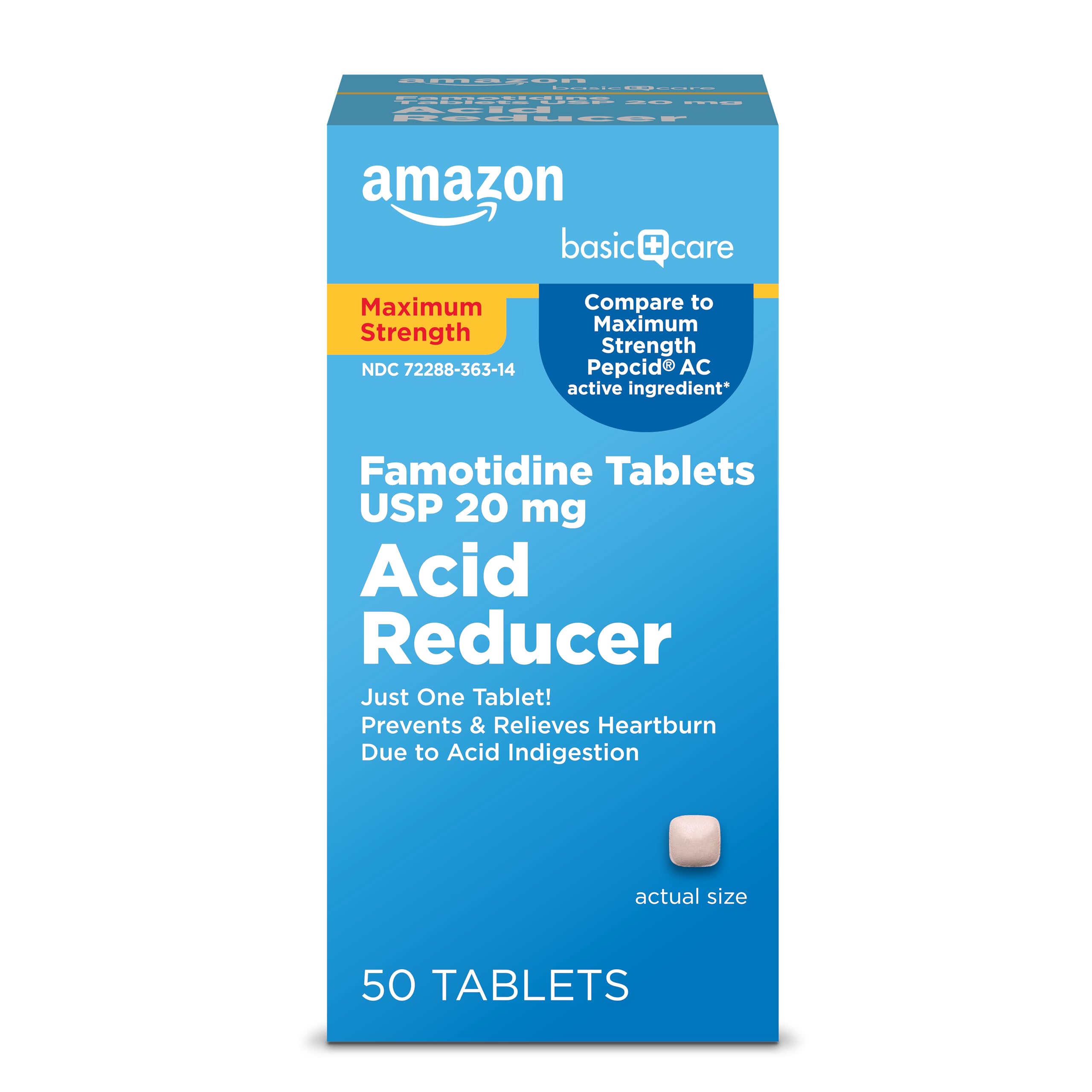 Amazon Basic Care Maximum Strength Famotidine Tablets 20 mg, Acid Reducer for Heartburn Relief, Prevents & Relieves Acid Indigestion, Heartburn Medicine, 50 Count Amazon Basic Care uk supplements