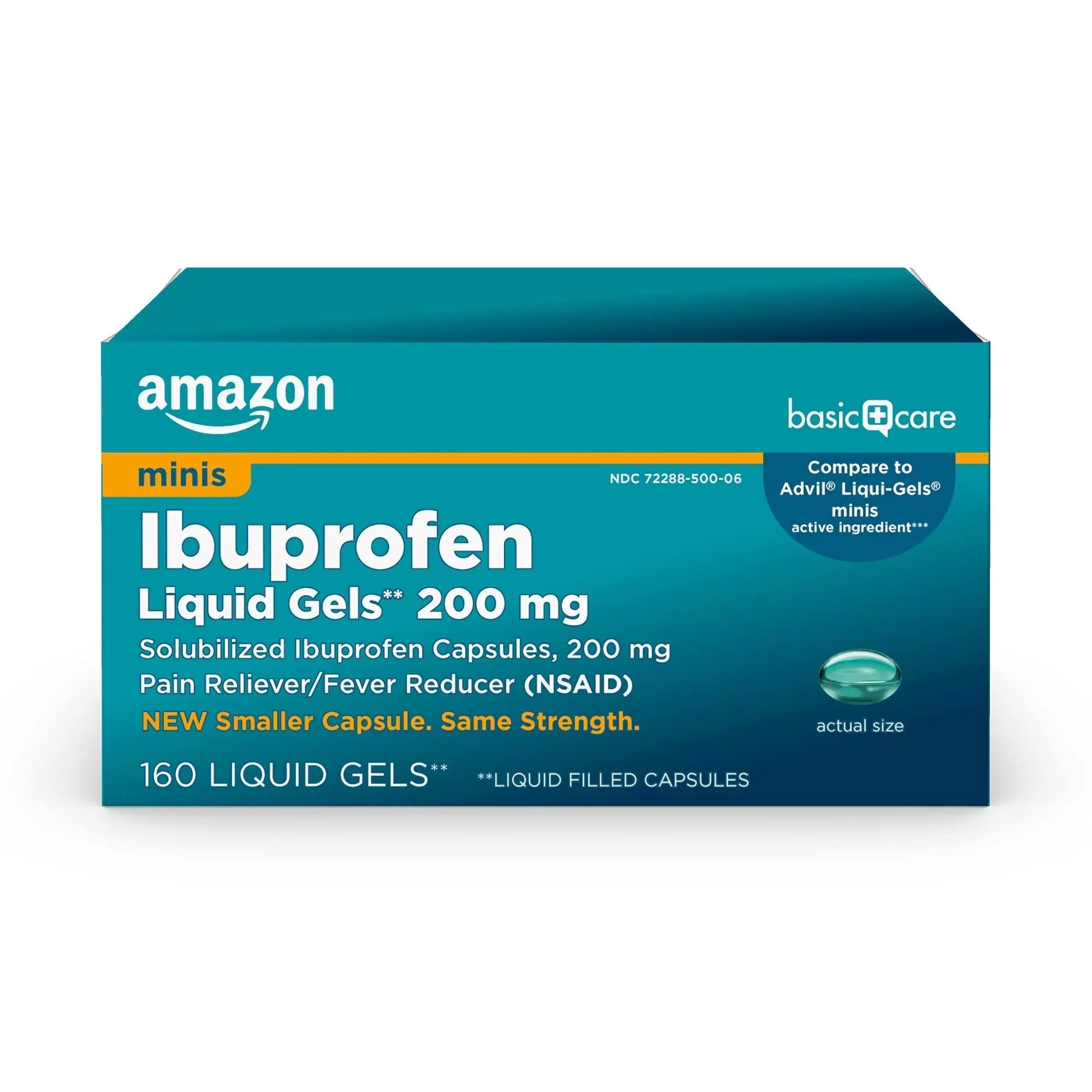 Amazon Basic Care Ibuprofen Mini Liquid Gels, 200 mg, Pain Reliever and Fever Reducer for Headache, Backache, Menstrual Pain, Arthritis, 160 Count Amazon Basic Care uk supplements
