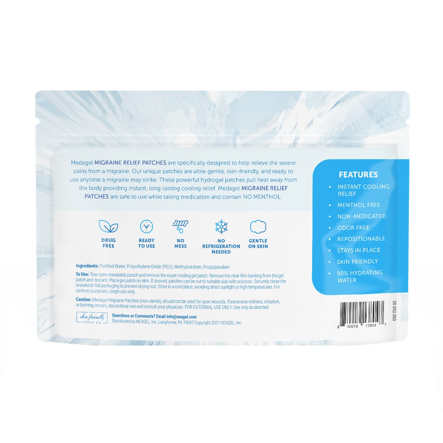 Medagel Migraine Relief Patch, Cooling Patches for Migraine, Fever, Hormone, & Headaches, Mess & Odor-Free Hydrogel Cooling, Made in The USA, 1 Pack (4 x Patches) White Medagel uk supplements