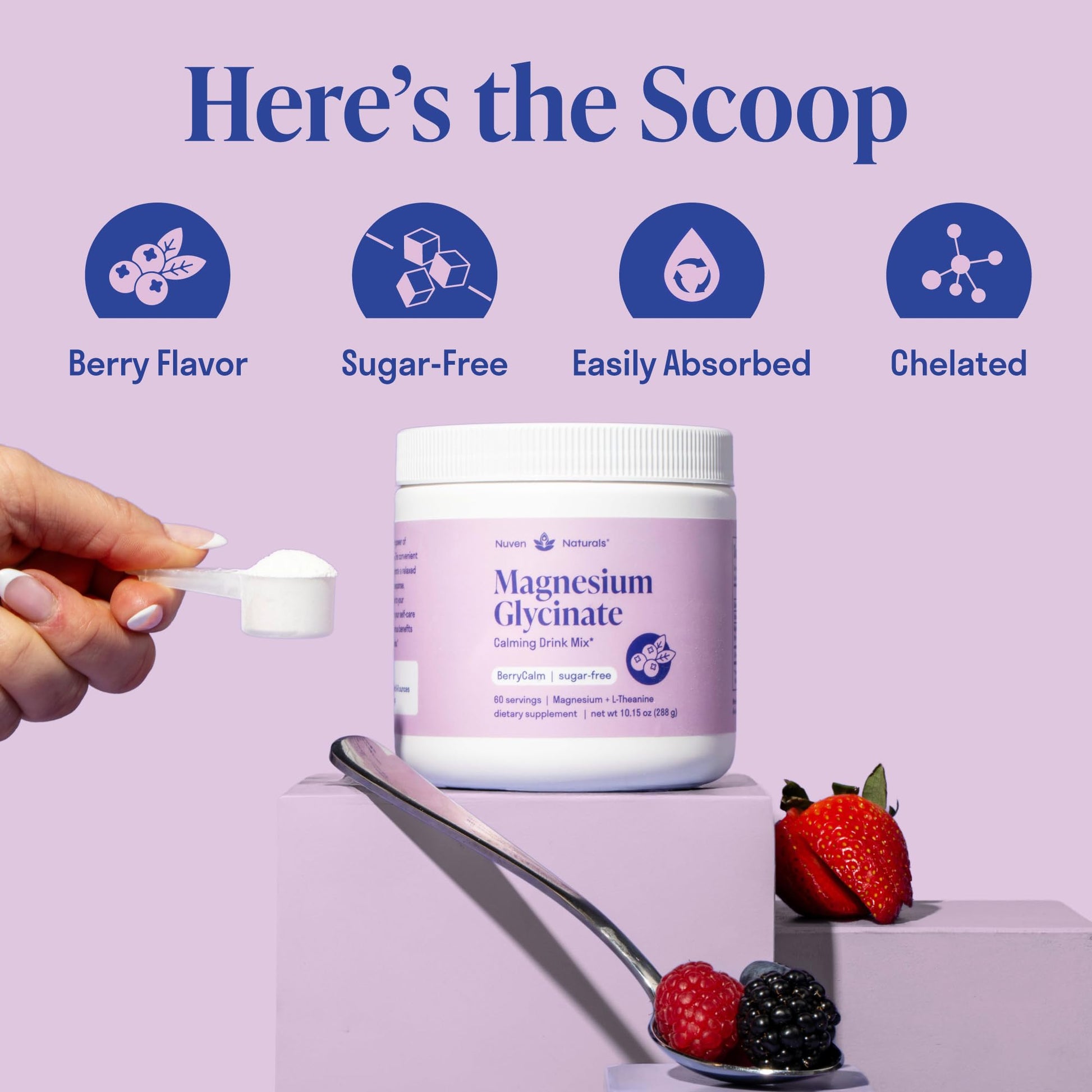 Magnesium Glycinate Powder + L-Theanine | 60 Servings | 300 mg per Scoop High Absorption Chelated Magnesium Powder for Sleep - Natural Mixed Berry Flavor, No Sugar, Support Restful Sleep & Relaxation Nuven Naturals uk supplements