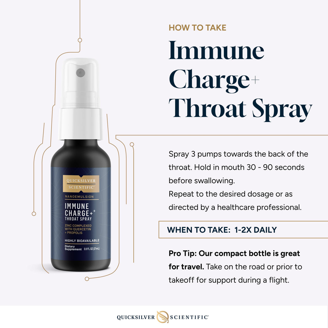 Quicksilver Scientific Immune Charge+ Zinc Throat Spray - Immune Support Liquid Supplement with Quercetin - 'Throat Coat' with Liposomal Absorption Technology (0.9 fl oz / 27ml) Quicksilver Scientific uk supplements