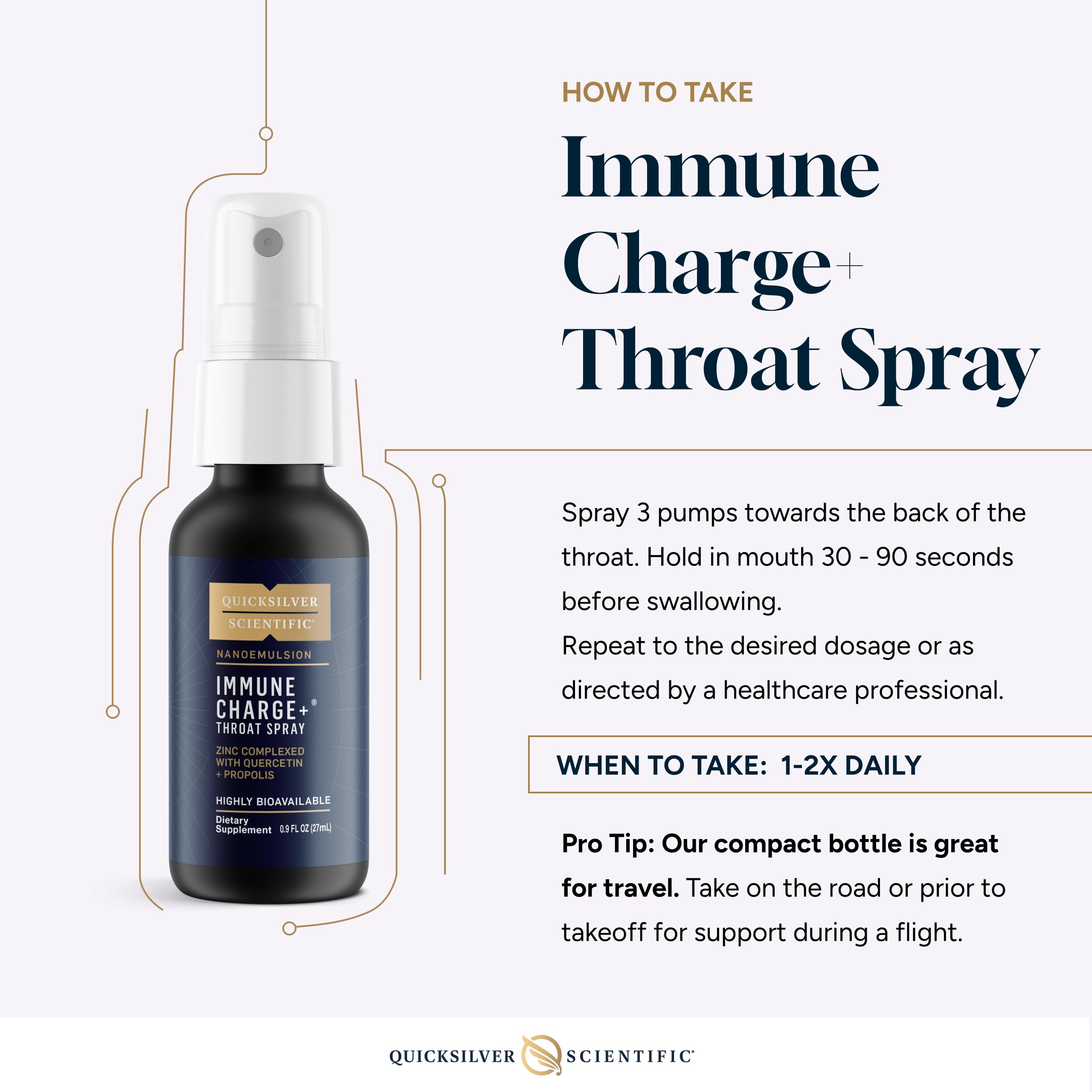 Quicksilver Scientific Immune Charge+ Zinc Throat Spray - Immune Support Liquid Supplement with Quercetin - 'Throat Coat' with Liposomal Absorption Technology (0.9 fl oz / 27ml) Quicksilver Scientific uk supplements