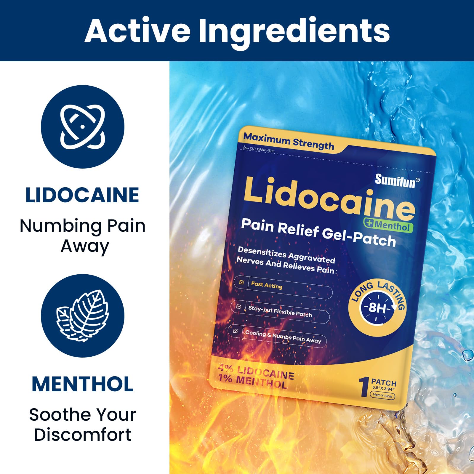 Sumifun 4% Lidocaine Patches Plus 1% Menthol - 15 Counts Maximum Strength OTC Pain Relief Patches for Back Ache Stiff Neck Joint Pain Muscle Soreness Topical Analgesic Sumifun uk supplements