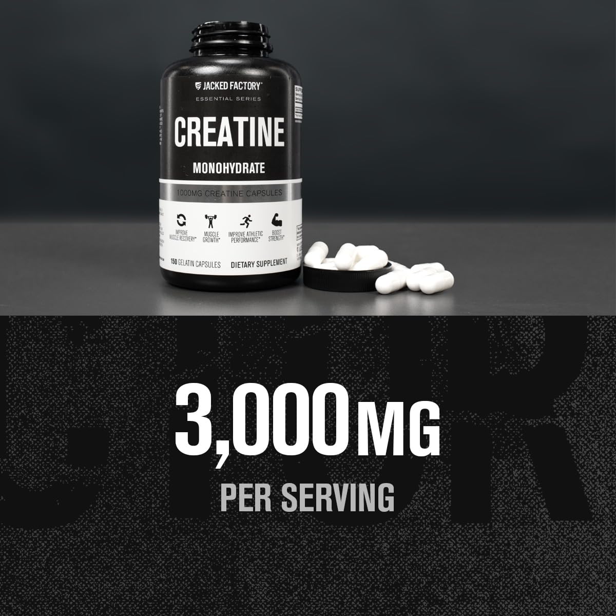 Jacked Factory Creatine Monohydrate Capsules - Creatine Pills for Muscle Growth, Increased Strength, Enhanced Energy Output and Improved Athletic Performance - 150 Capsules Jacked Factory uk supplements