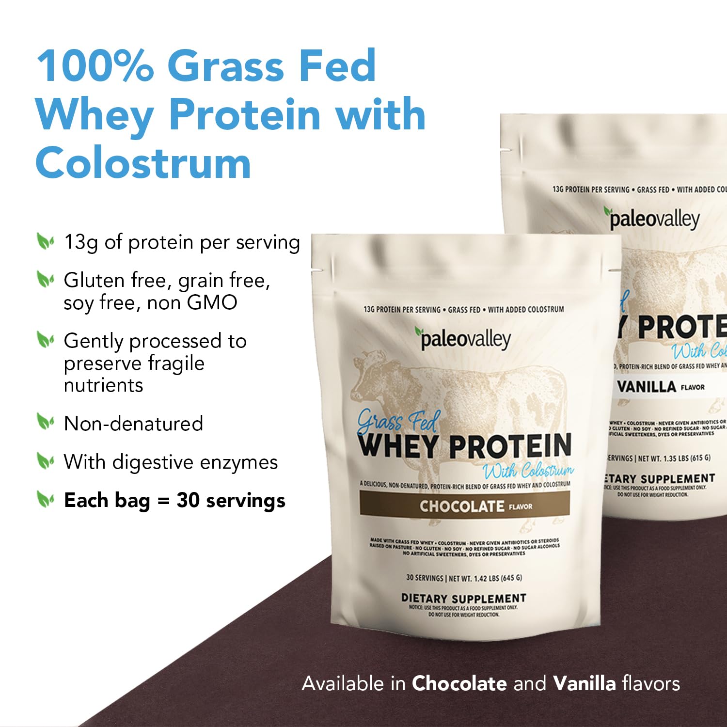 Paleovalley 100% Grassfed Whey Protein Powder with Colostrum, 30 Serving - Vanilla, 13g Protein, Muscle Building, Immune Support, Gut Health Paleovalley uk supplements