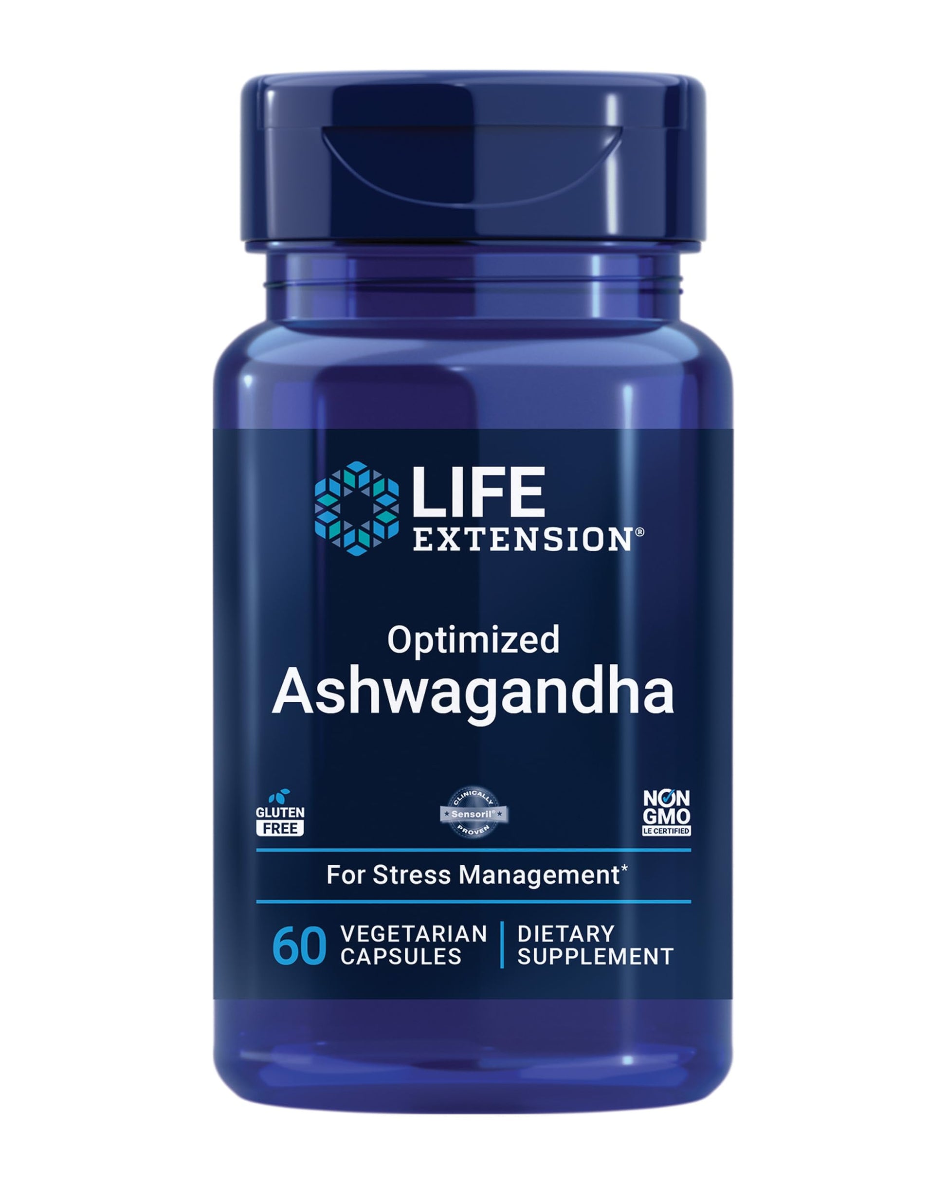 Life Extension Optimized Ashwagandha - Stress Management Supplement for a Healthy Stress Response, Focus, Memory, Stress Relief - Vegetarian, Gluten-Free, Non-GMO, 60 Capsules Life Extension uk supplements