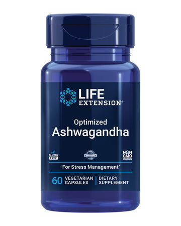 Life Extension Optimized Ashwagandha - Stress Management Supplement for a Healthy Stress Response, Focus, Memory, Stress Relief - Vegetarian, Gluten-Free, Non-GMO, 60 Capsules Life Extension uk supplements