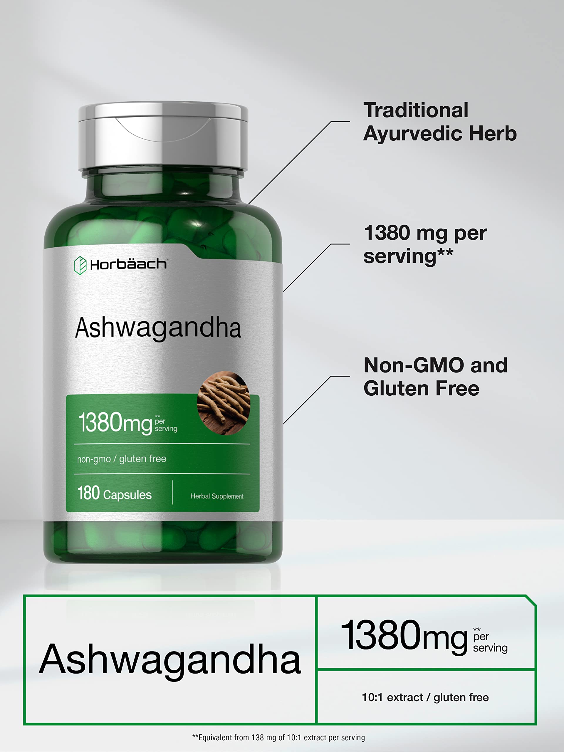 Horbäach Ashwagandha Root Supplement | 180 Capsules | for Women and Men | Herbal Extract | Non-GMO, Gluten Free Horbäach uk supplements