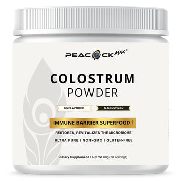 Peacock Max Colostrum Powder – 60g (30 Servings), Unflavored Bovine Colostrum Supplement, Superfood for Hair, Skin & Gut Health, Gluten-Free, Non-GMO Peacock Max uk supplements