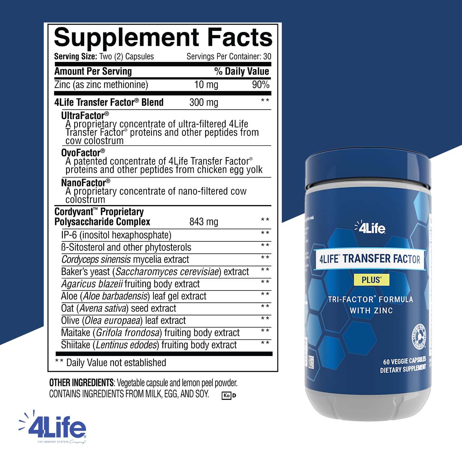 4Life Transfer Factor Plus - Support with Zinc, Super Mushroom Blend (Maitake, Shiitake, Agaricus), and Colostrum & Egg Yolk Extracts - 60 Capsules 4Life uk supplements