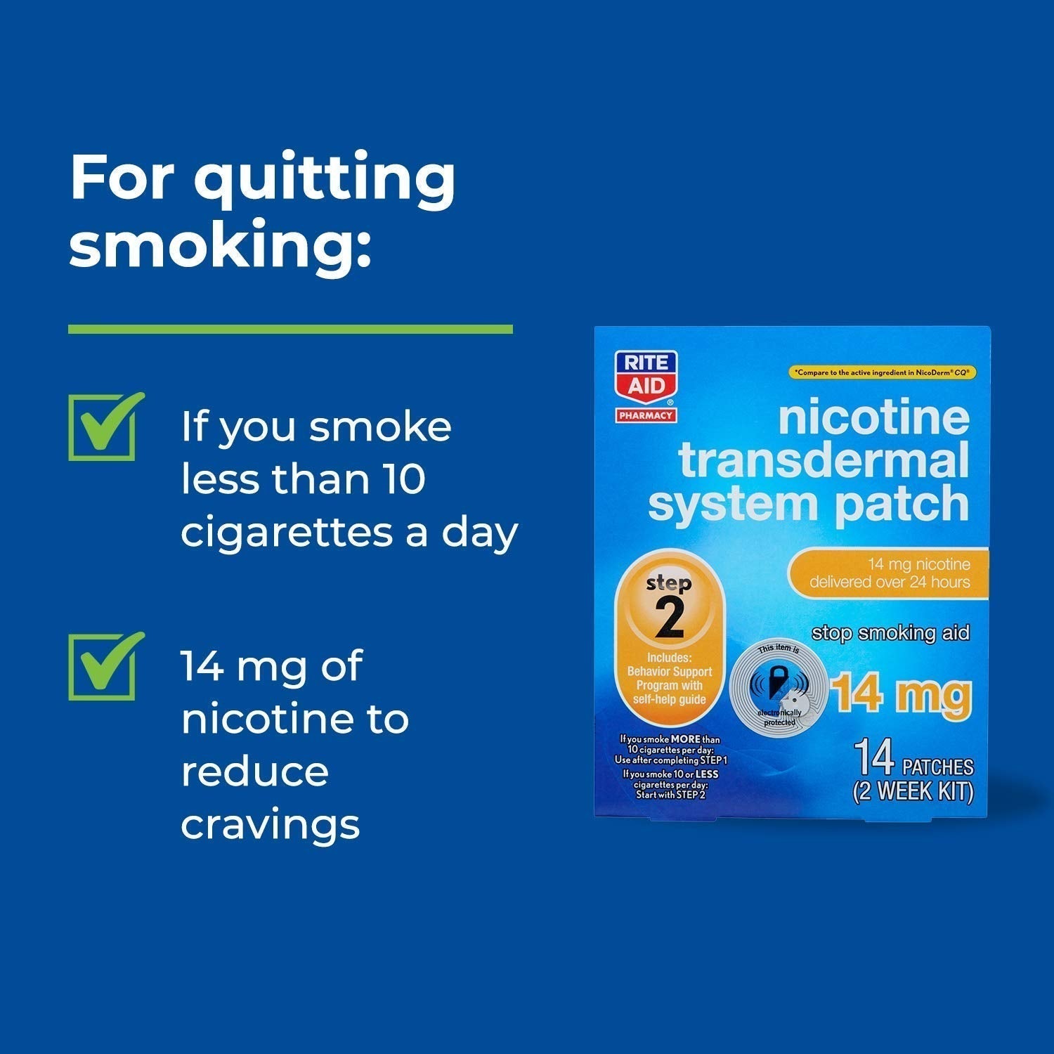 Rite Aid Nicotine Transdermal System Patch, Step 2, 14mg - 14 ct, Nicotine Rite Aid uk supplements