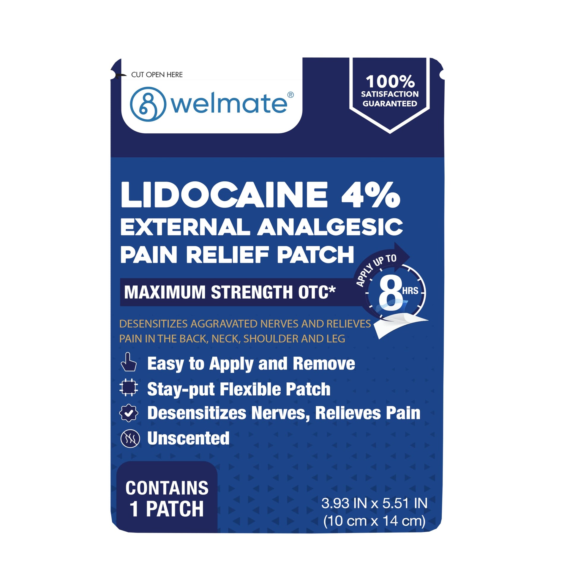 WELMATE - 4% Lidocaine Numbing Patch - Maximum Strength - Temporary Relief of Pain, Back, Neck, Shoulders, Knees, Elbows, Minor Skin Irritations - Topical Analgesic Unscented - 30 ct WELMATE uk supplements