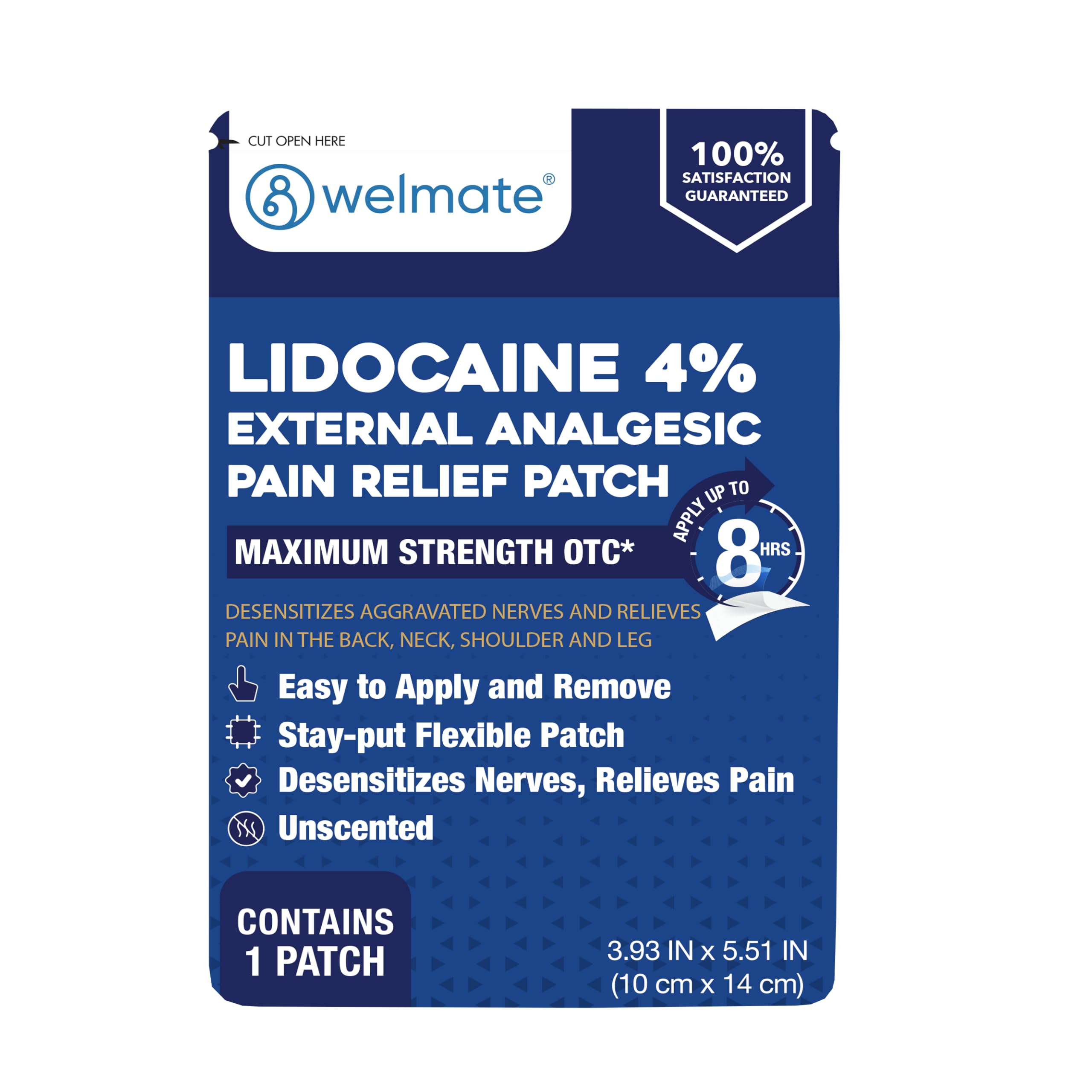 WELMATE - 4% Lidocaine Numbing Patch - Maximum Strength - Temporary Relief of Pain, Back, Neck, Shoulders, Knees, Elbows, Minor Skin Irritations - Topical Analgesic Unscented - 30 ct WELMATE uk supplements