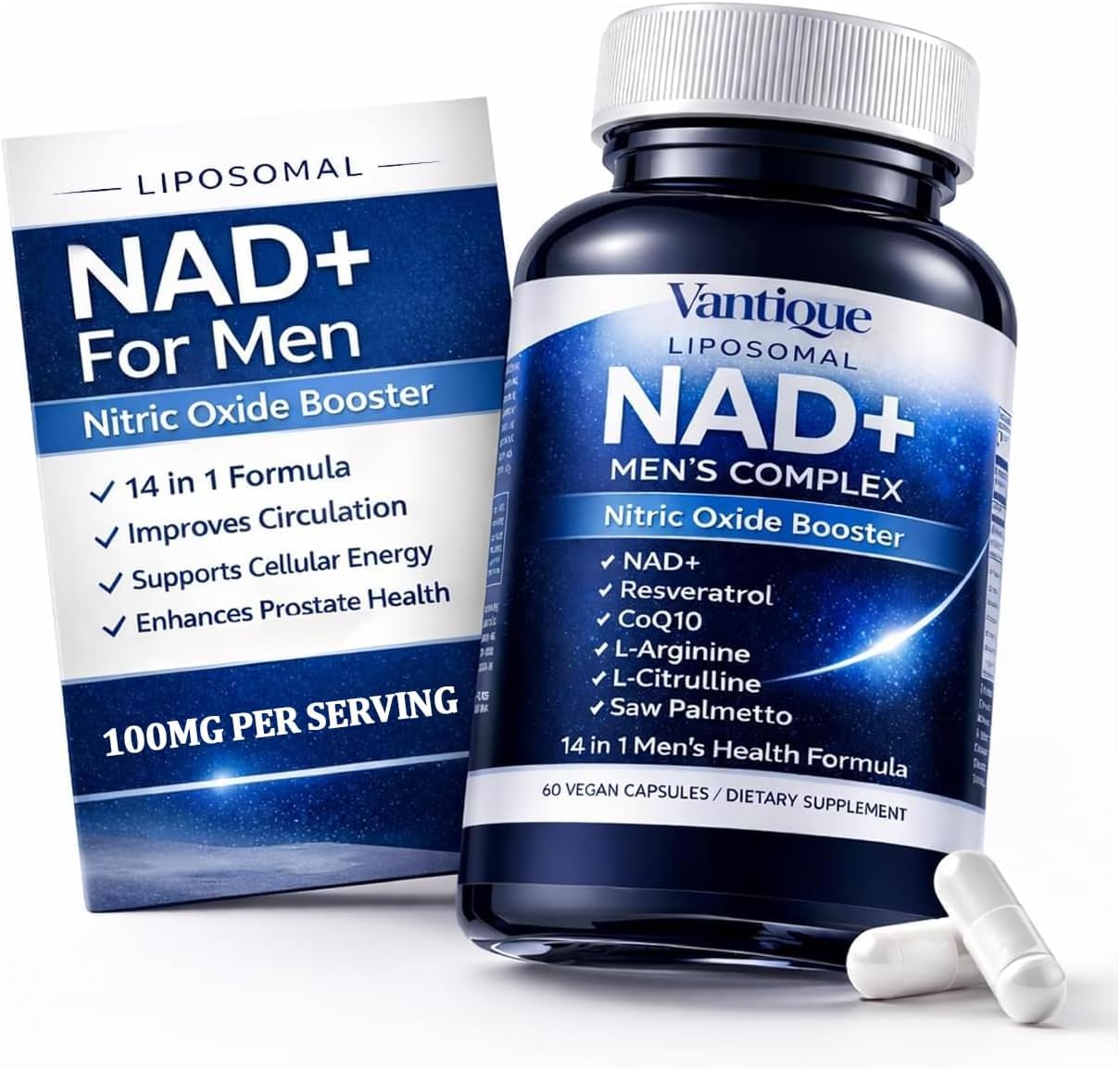 Aureph Vantique Men's NAD+ Supplement with Resveratrol, CoQ10, L-Citrulline & Lycopene - Nitric Oxide Support, Prostate Care, Anti-Aging, Stamina & Cellular Energy Boost 60 Capsules Aureph uk supplements
