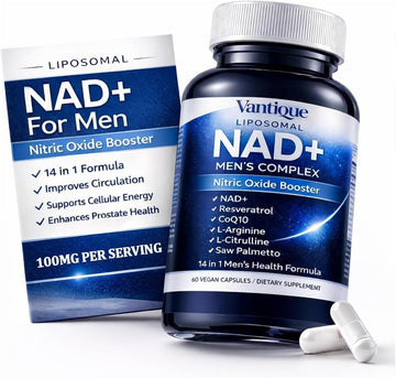 Aureph Vantique Men's NAD+ Supplement with Resveratrol, CoQ10, L-Citrulline & Lycopene - Nitric Oxide Support, Prostate Care, Anti-Aging, Stamina & Cellular Energy Boost 60 Capsules Aureph uk supplements