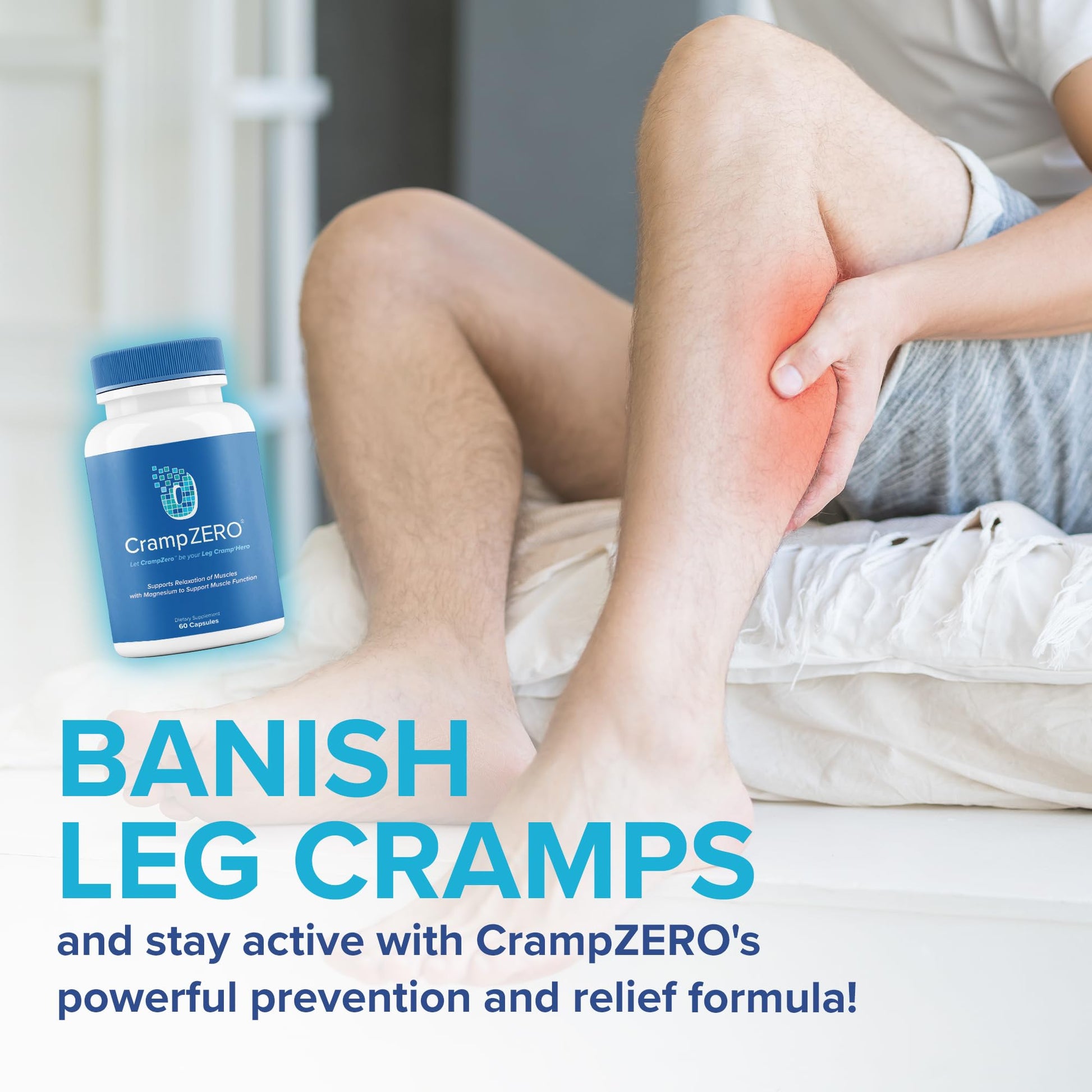 CrampZero Magnesium for Leg Cramps at Night – Potassium Magnesium Supplement with Calcium and Vitamin D3, Supports Muscle Relaxation and Function, Night Leg Cramps Relief, 60 Capsules CrampZero uk supplements