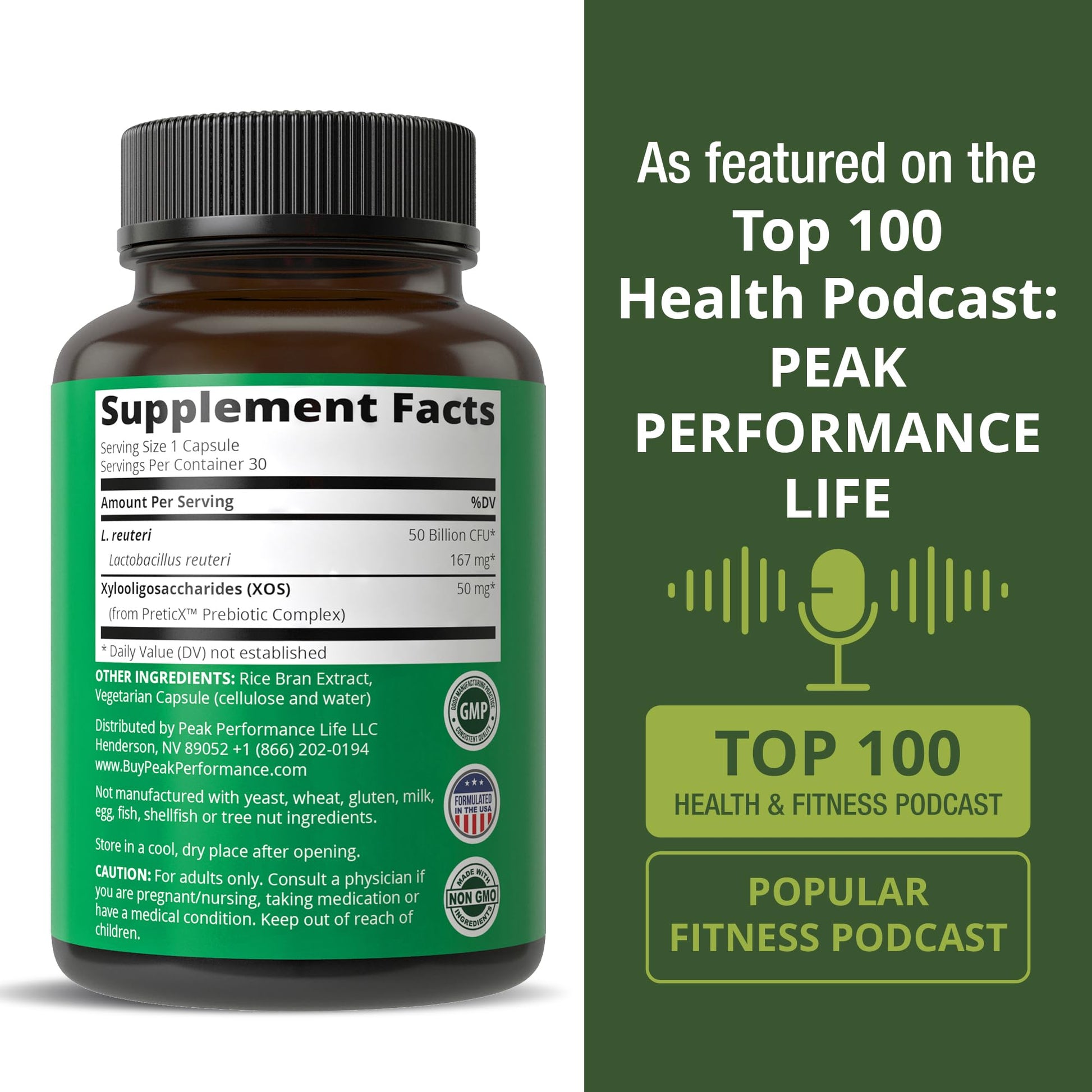 Lactobacillus Reuteri 50 Billion CFU Probiotics with Clinically Studied PreticX® XOS Prebiotic. L Reuteri Probiotic Capsules Supplement for Gut Health and Digestive Support. for Both Women & Men Peak Performance uk supplements