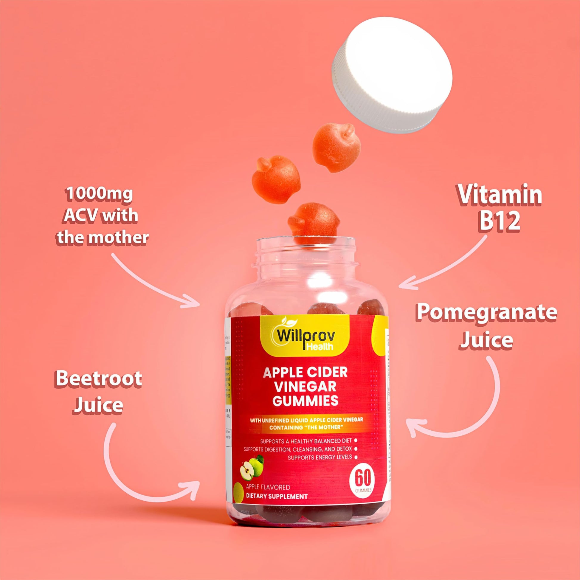 Willprov Health Apple Cider Vinegar Gummies - 1000mg ACV with Mother for Metabolism Willprov Health uk supplements