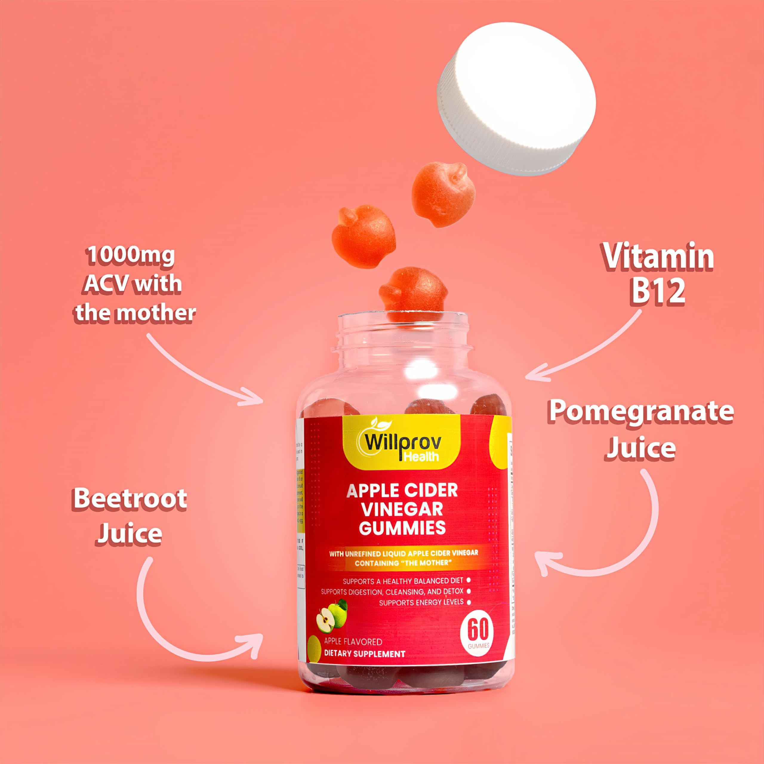 Willprov Health Apple Cider Vinegar Gummies - 1000mg ACV with Mother for Metabolism Willprov Health uk supplements