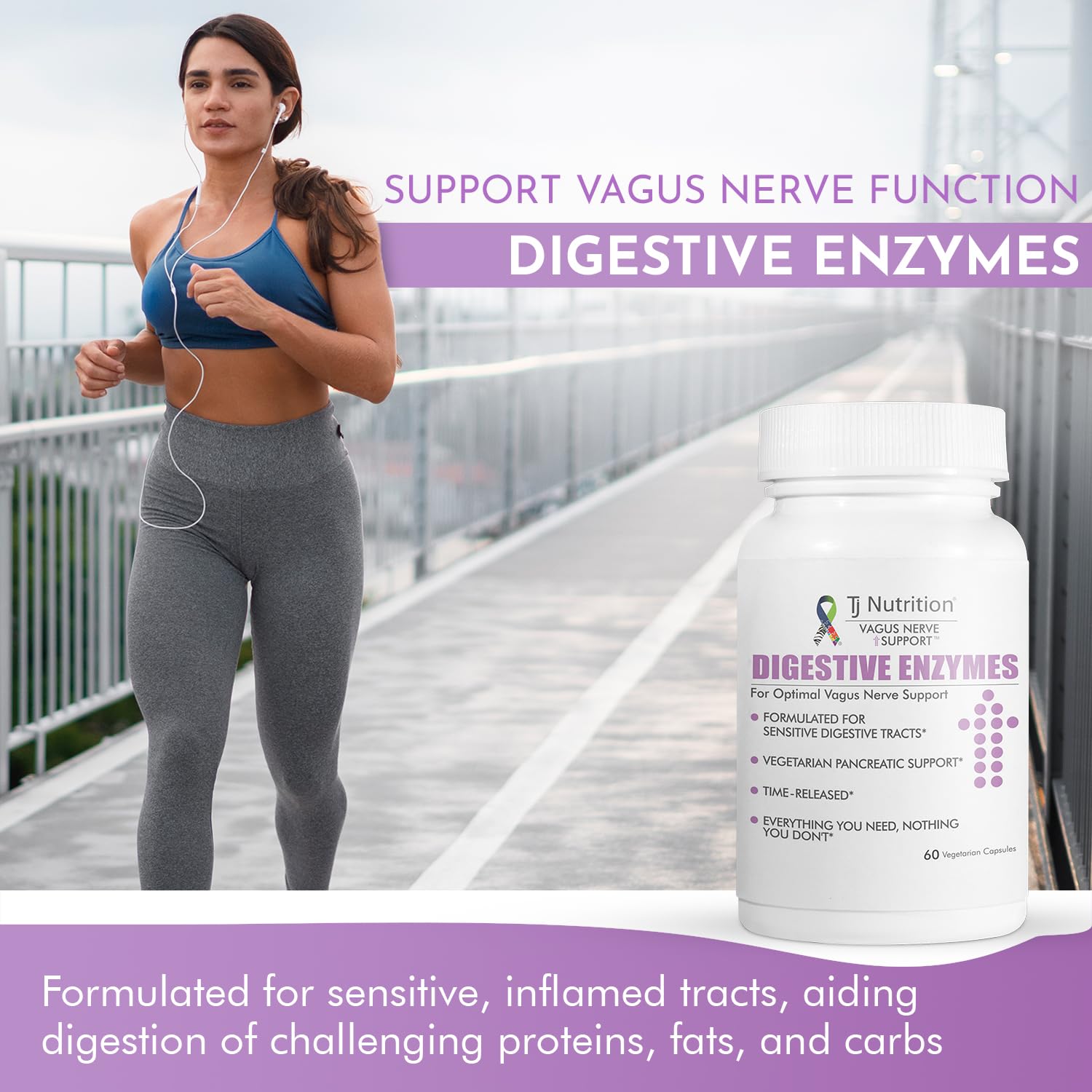 TJ Nutrition Digestive Enzymes for Sensitive Stomachs - Supports Vagus Nerve, Vegetarian Pancreatic Support, Timed Release Formula for Optimal Gut Health, Enhances Food Digestion & Gut Flora TJ Nutrition uk supplements