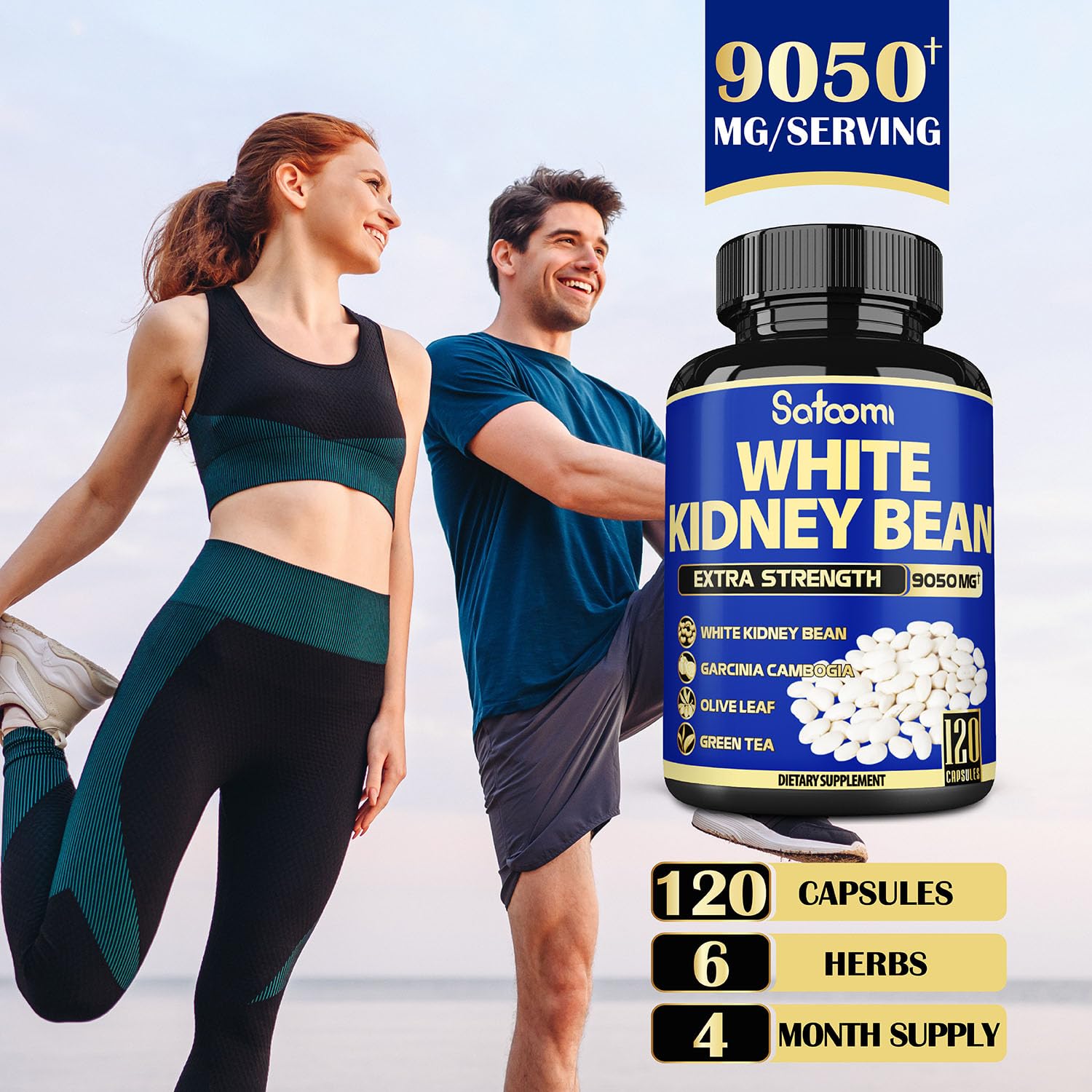 6in1 White Kidney Bean Extract Capsules 9050 Mg - with Garcinia Cambogia, Olive Leaf Satoomi uk supplements