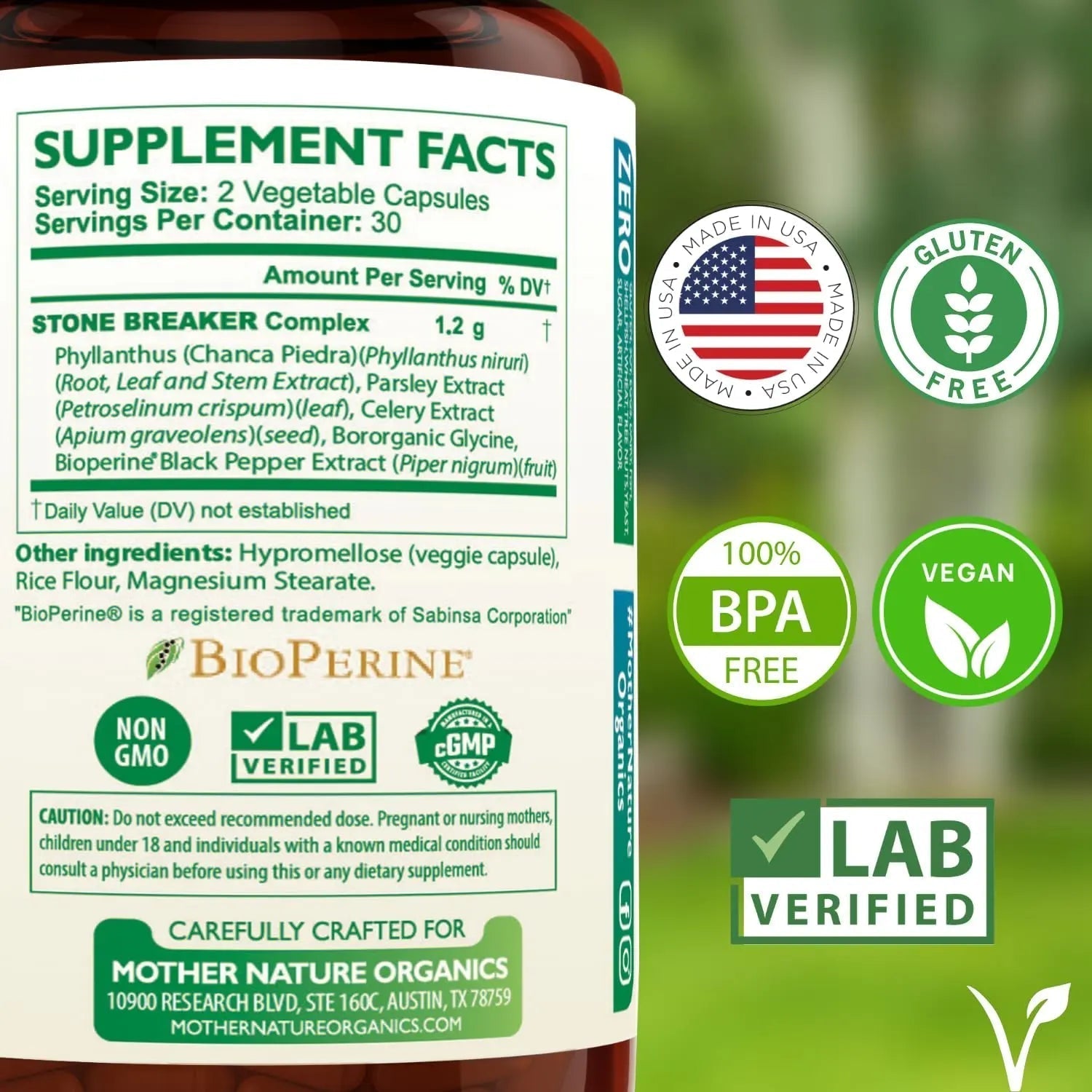 Stone Breaker Chanca Piedra Capsules, Dissolve Kidney & Gallbladder, Detoxify Urinary Tract, Flush Impurities, Kidney Support with Celery Seed Extract - 60 Veg Capsules Mother Nature Organics Superfoods for Organic Living uk supplements