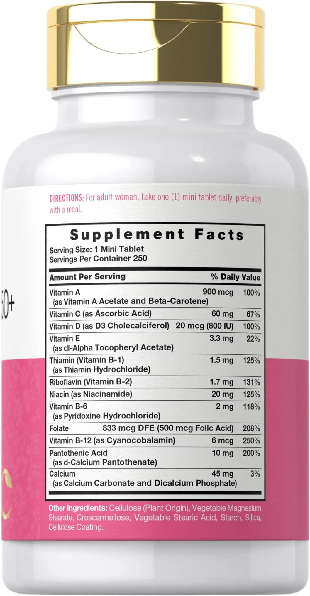 Carlyle Multivitamin for Women 50 Plus | 250 Mini Tablets | Iron Free Supplement | Vitamins A, B12, C, D3, Folate (as Folic Acid) and Calcium | Carlyle uk supplements