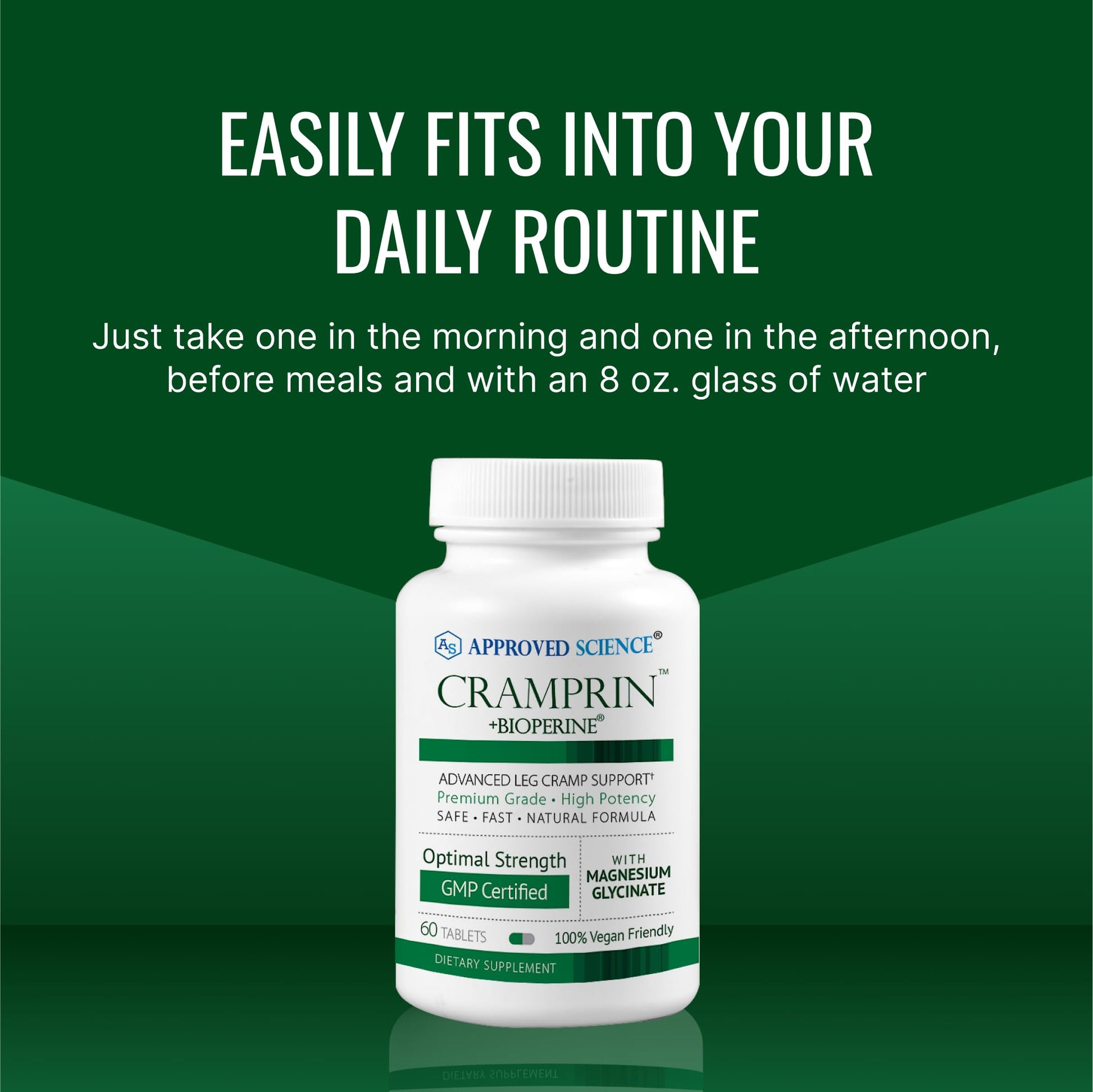 Approved Science Cramprin - High Absorption Magnesium, Vitamin B Complex, BioPerine - Muscle Cramps - 6 Month Supply - 2 Bottles - Vegan Approved Science uk supplements