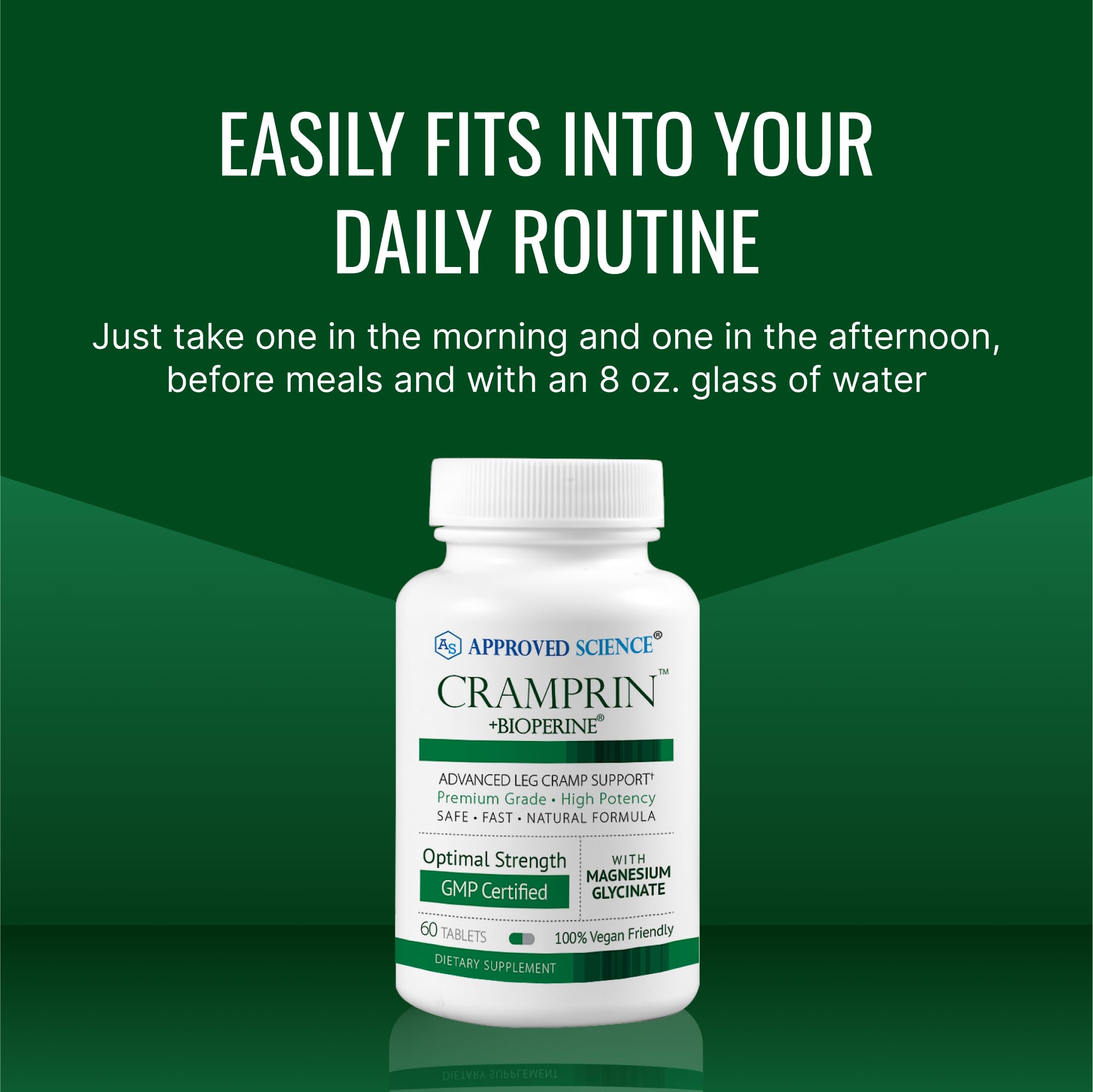 Approved Science Cramprin - High Absorption Magnesium, Vitamin B Complex, BioPerine - Muscle Cramps - 6 Month Supply - 2 Bottles - Vegan Approved Science uk supplements