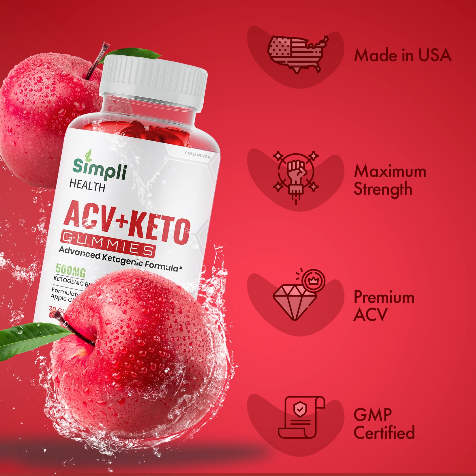 (3 Pack) Simpli Health ACV Keto Gummies, Maximum Strength Gold Nutra uk supplements